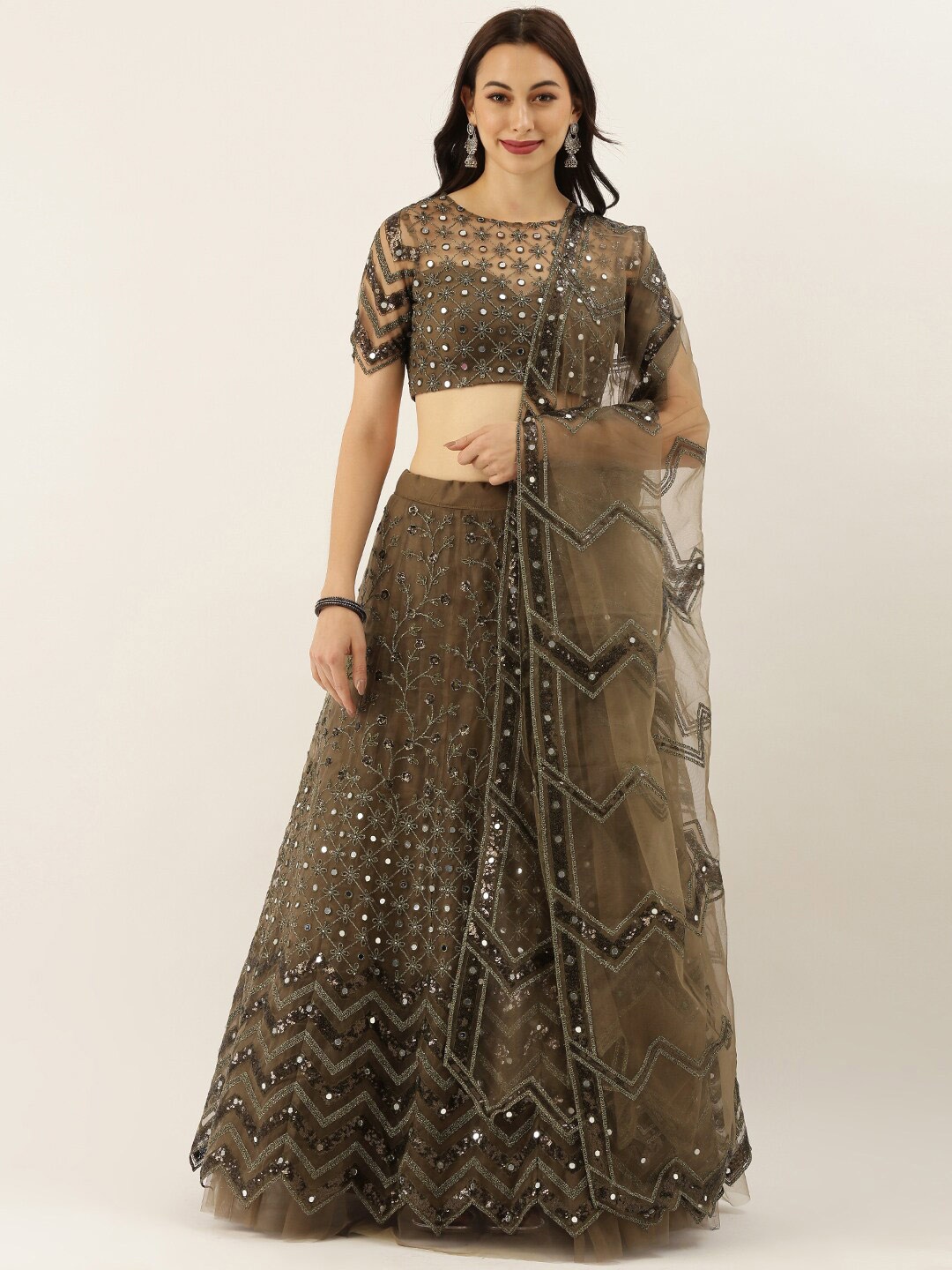 panchhi Olive Green Mirror Work Semi-Stitched Lehenga & Unstitched Blouse With Dupatta
panchhi Olive Green Mirror Work Semi-Stitched Lehenga & Unstitched Blouse With Dupatta