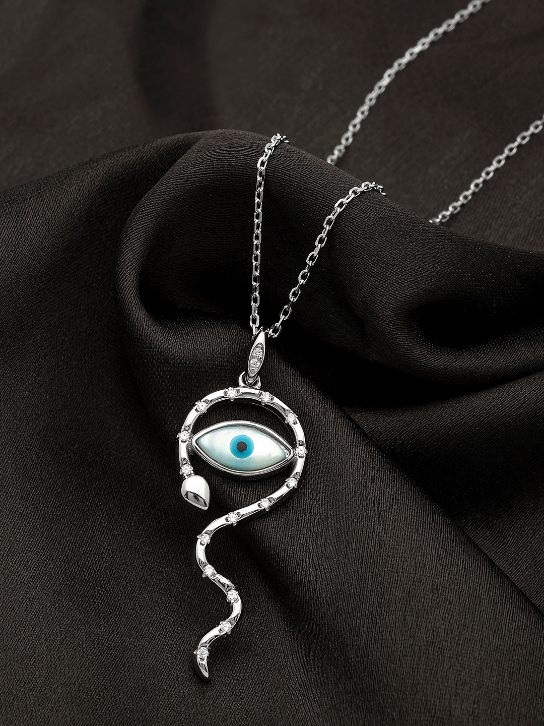 SILBERRY 925 Sterling Silver Rhodium-Plated & White CZ Snakey Evil Eye Pendant & Chain
SILBERRY 925 Sterling Silver Rhodium-Plated & White CZ Snakey Evil Eye Pendant & Chain