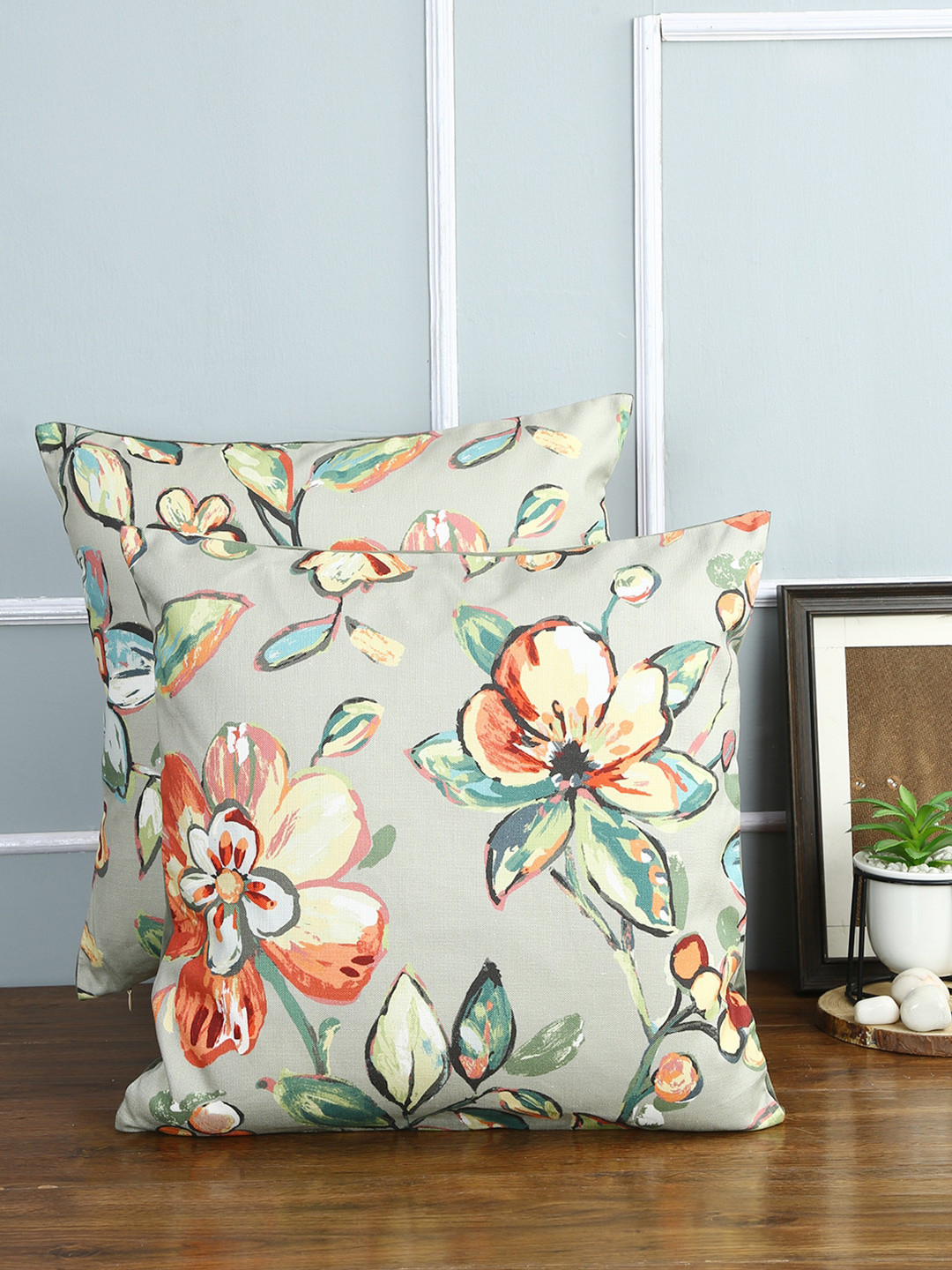 Just Home Set of 2 Grey Pure Cotton Digital Printed Square Cushion Cover 
Just Home Set of 2 Grey Pure Cotton Digital Printed Square Cushion Cover