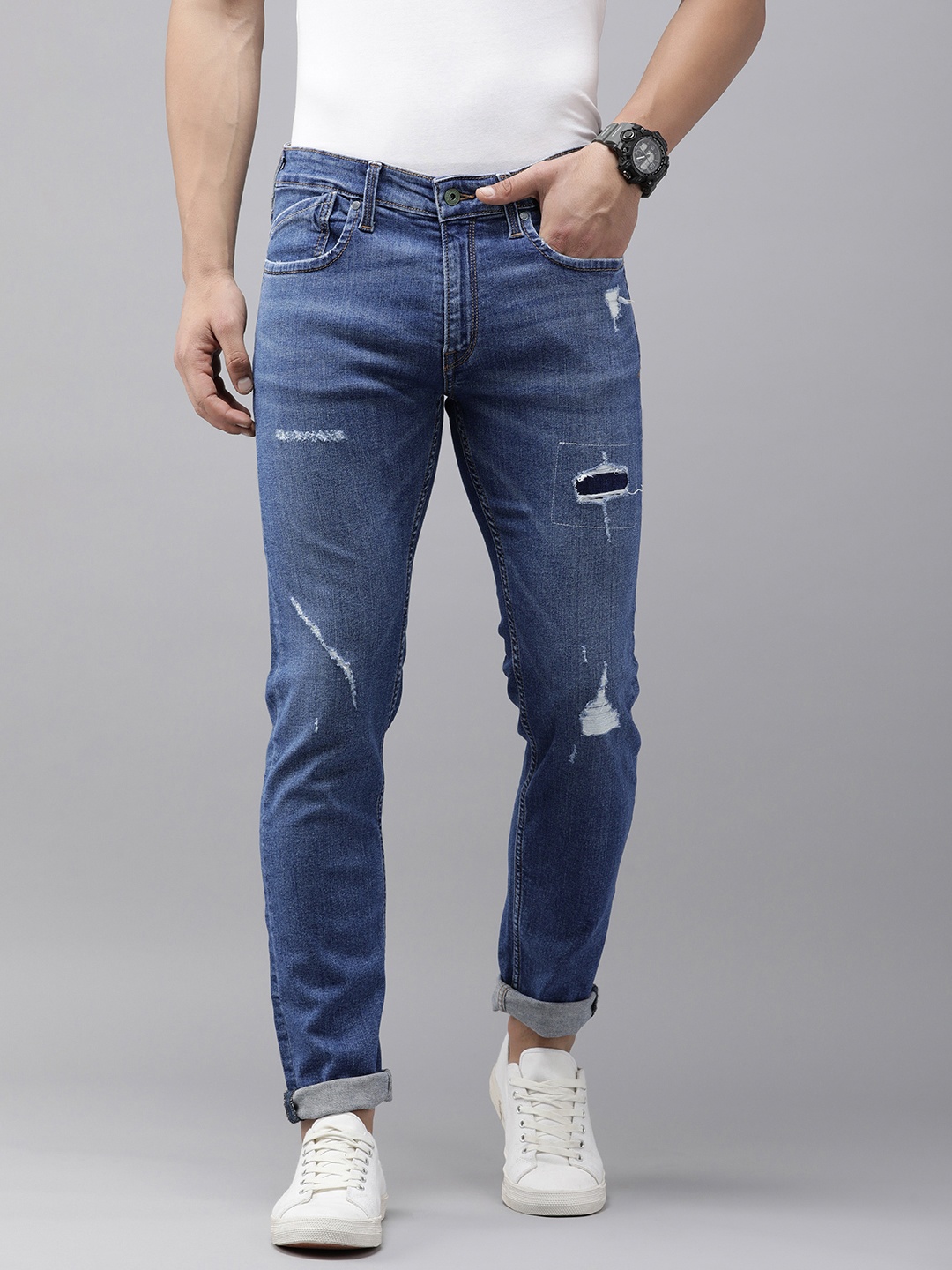 Pepe Jeans Men Vapour Tapered Fit Mildly Distressed Light Fade Stretchable Jeans, Navy blue
Pepe Jeans Men Vapour Tapered Fit Mildly Distressed Light Fade Stretchable Jeans, Navy blue