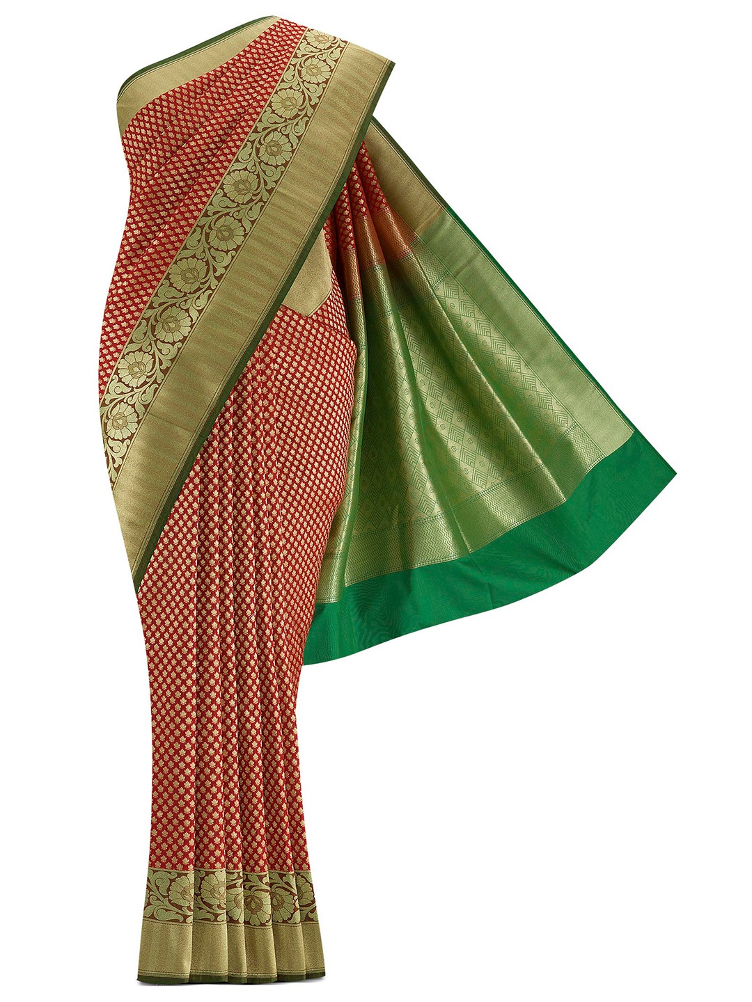 Nalli Next Red & Green Woven Design Zari Art Silk Banarasi Saree