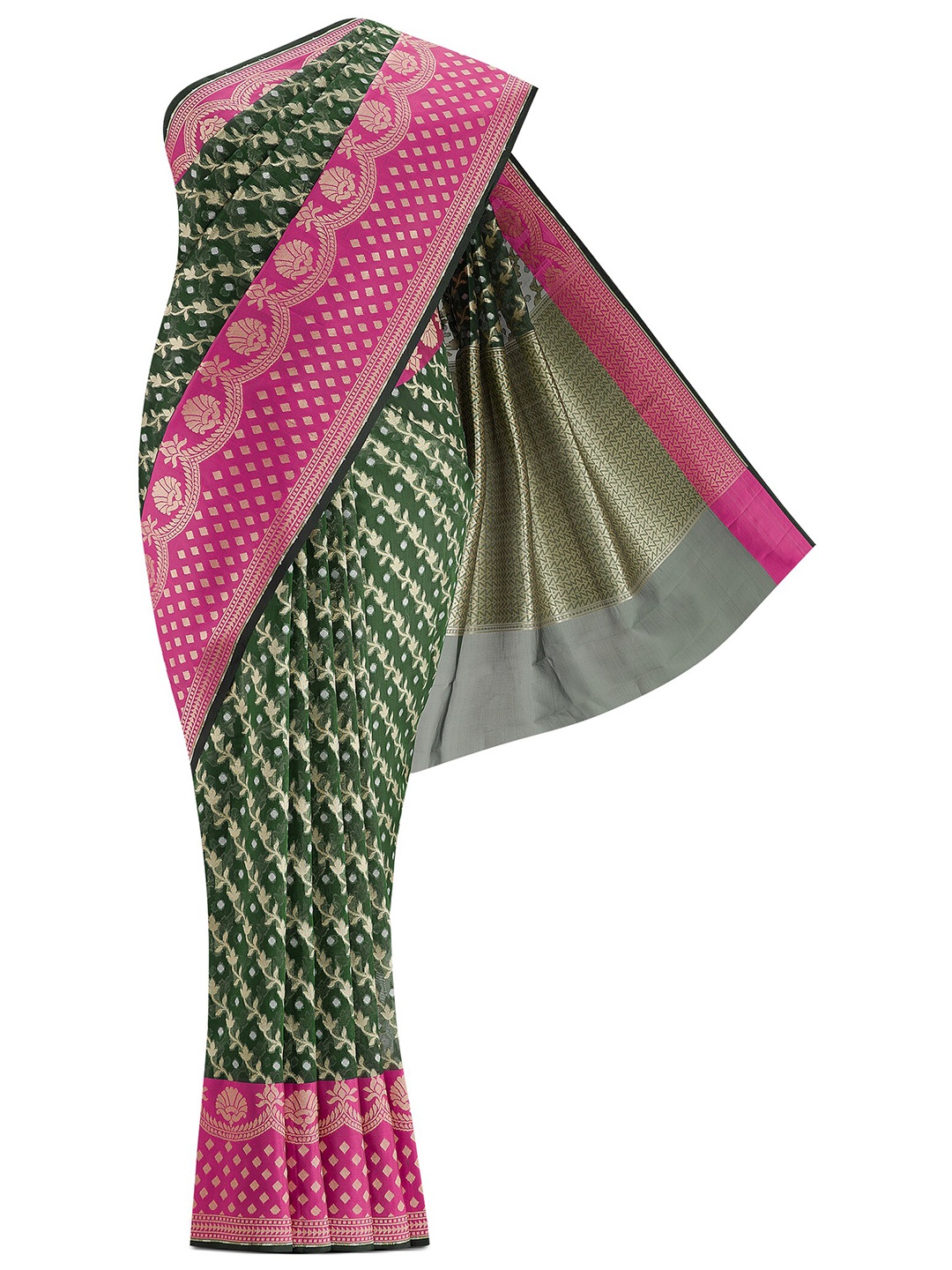 Nalli Next Women Green & Pink Striped Zari Saree