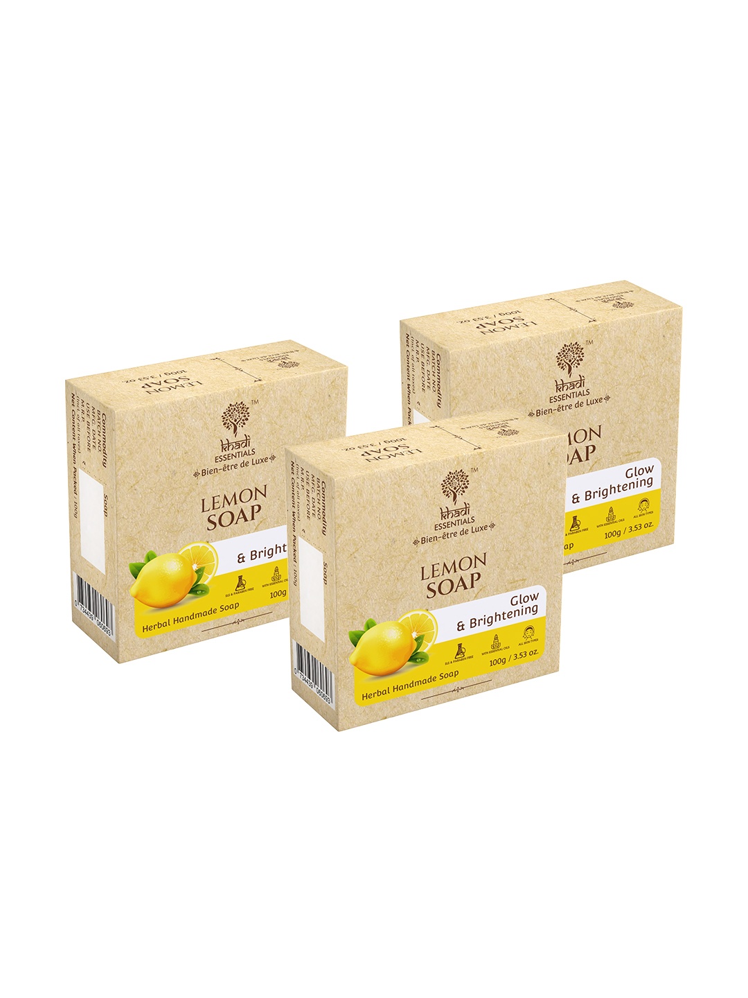 KHADI ESSENTIALS Set Of 3 Lemon Soap with Lime Extracts for Brightening Skin-100g Each, Yellow
KHADI ESSENTIALS Set Of 3 Lemon Soap with Lime Extracts for Brightening Skin-100g Each, Yellow