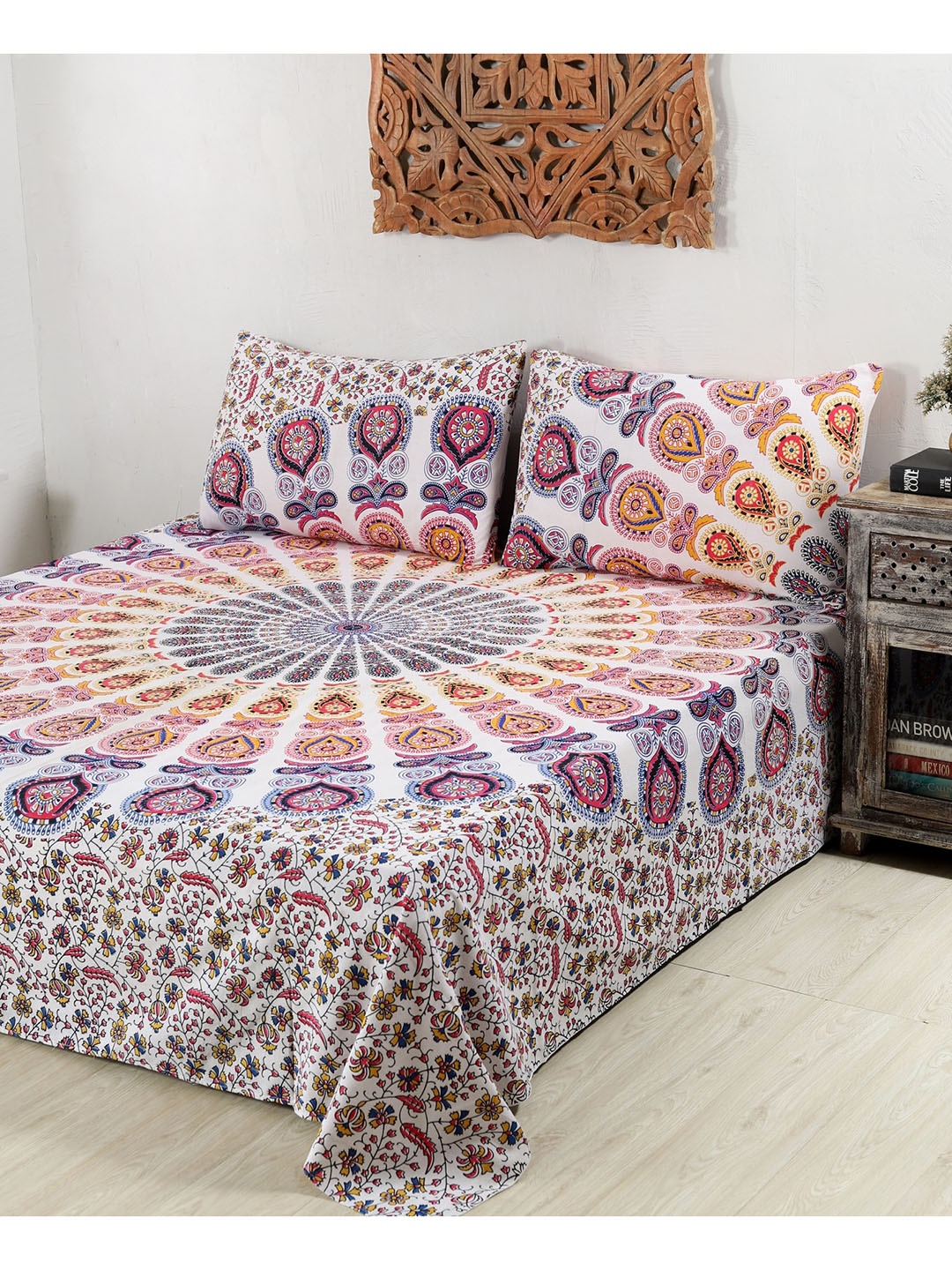 HANDICRAFT PALACE White & Pink Ethnic Motifs 144 TC Queen Bedsheet with 2 Pillow Covers
HANDICRAFT PALACE White & Pink Ethnic Motifs 144 TC Queen Bedsheet with 2 Pillow Covers