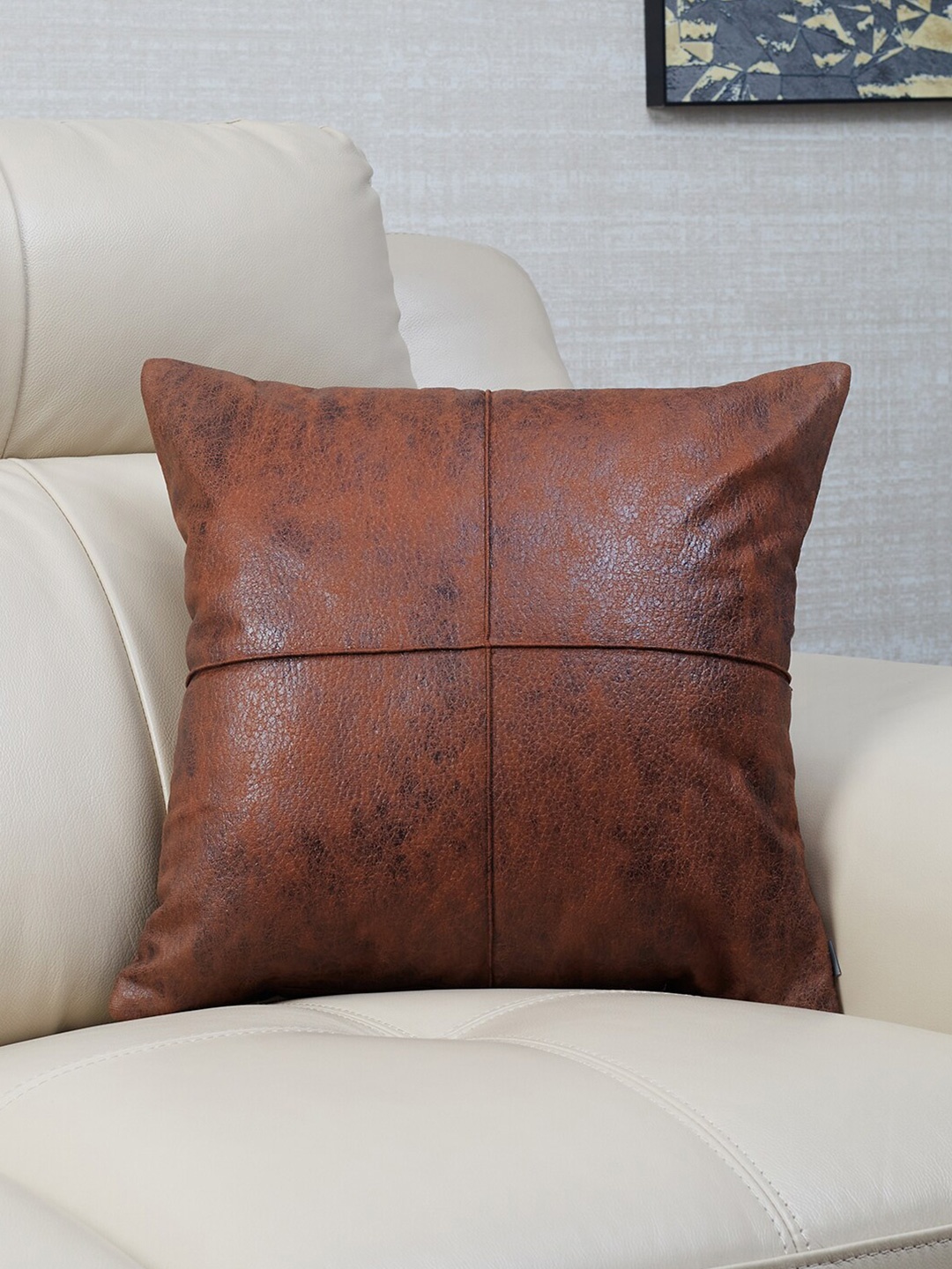 HomeTown Brown Leather Square Cushion Covers