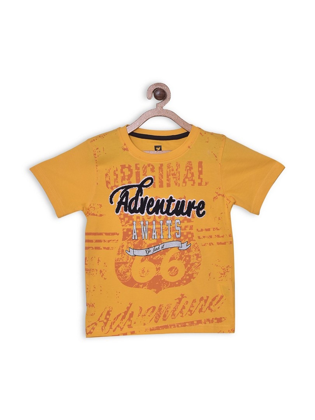 612League Boys Mustard Yellow Typography Printed T-shirt