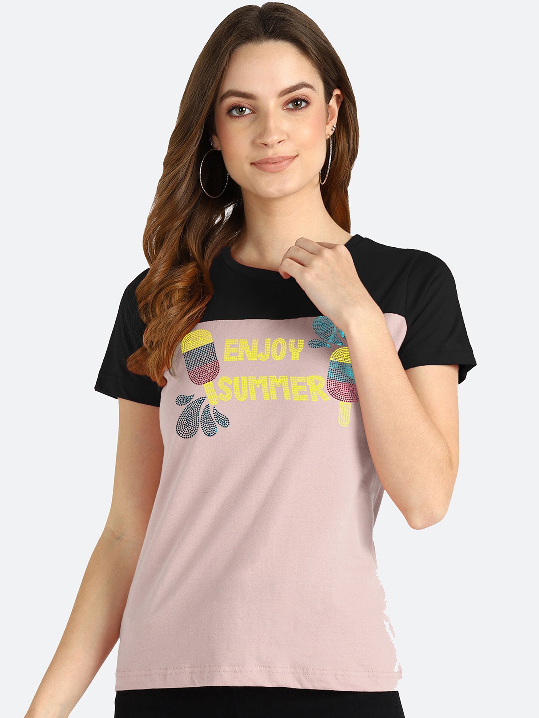 shashvi Women Black Typography Printed T-shirt