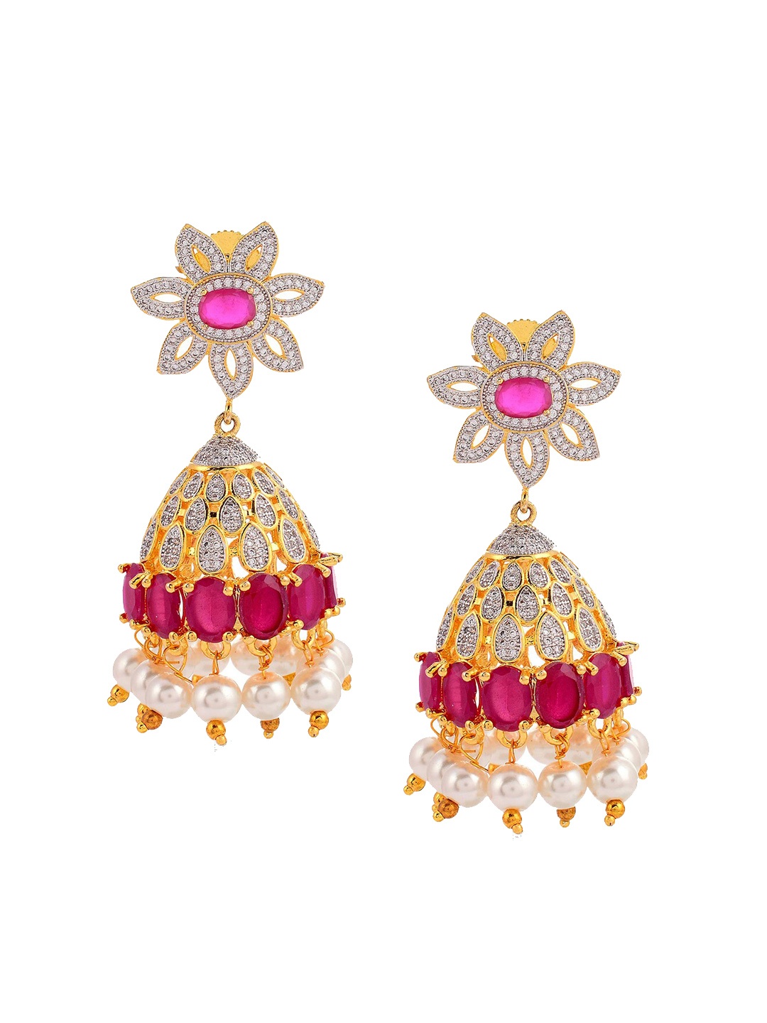 Tistabene Pink Dome Shaped Gold-Plated Jhumkas Earrings