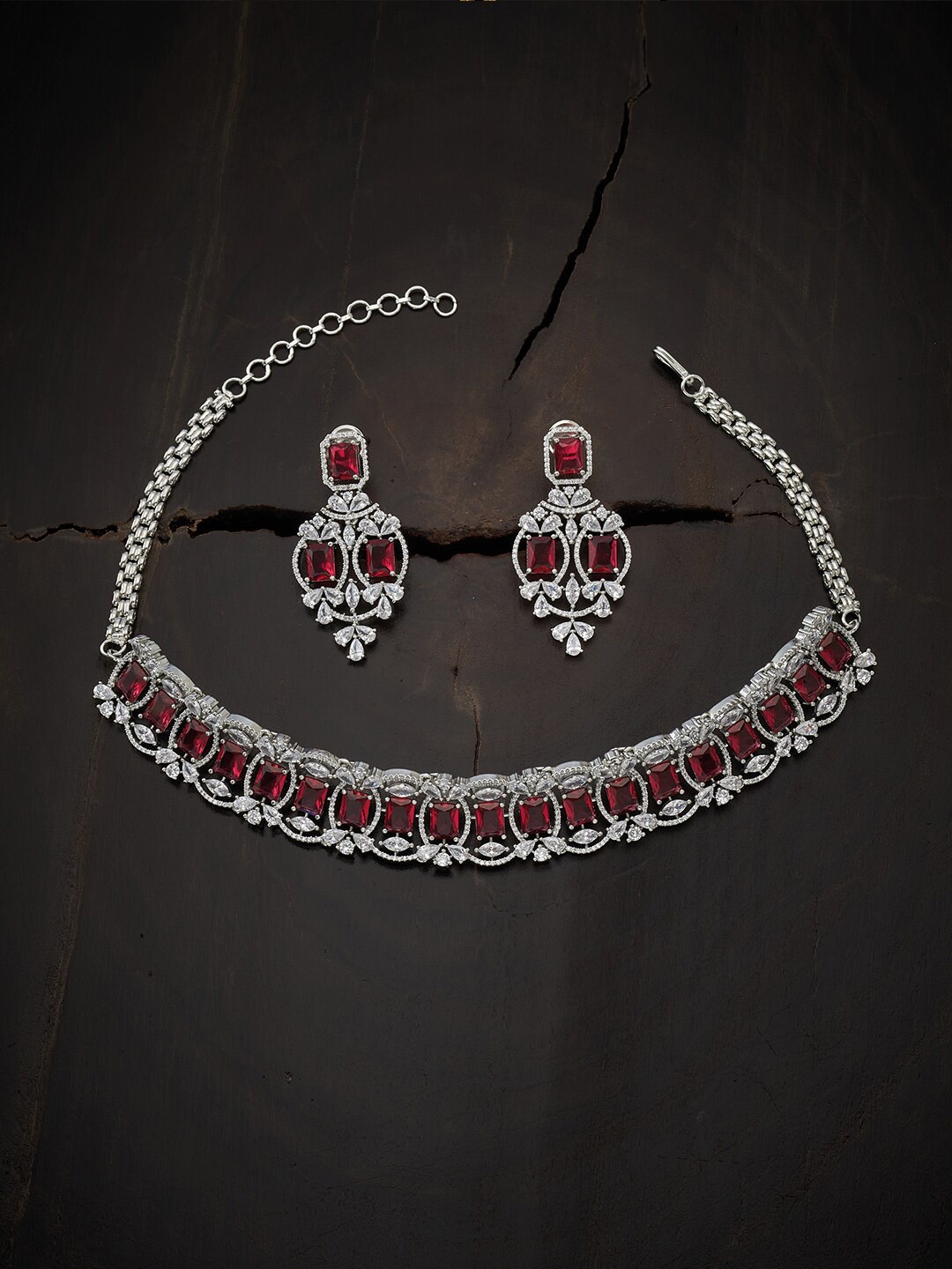 Kushal's Fashion Jewellery Rhodium-Plated Red CZ Stone-Studded Choker Jewellery Set, Silver
Kushal's Fashion Jewellery Rhodium-Plated Red CZ Stone-Studded Choker Jewellery Set, Silver