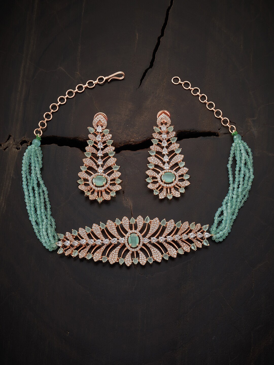 Kushal's Fashion Jewellery Rose Gold-Plated Sea Green & White CZ-Studded Jewellery Set
Kushal's Fashion Jewellery Rose Gold-Plated Sea Green & White CZ-Studded Jewellery Set