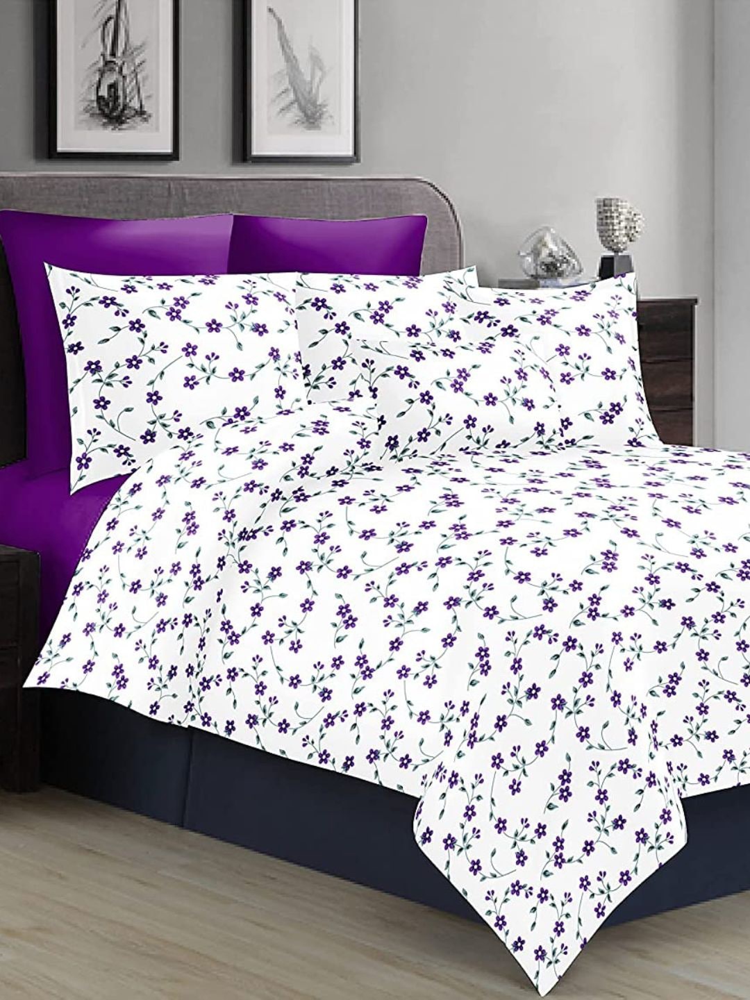 Sleeping Owls- because your sleep matters Purple & White Floral 144 TC Queen Bedsheet with 2 Pillow Covers
Sleeping Owls- because your sleep matters Purple & White Floral 144 TC Queen Bedsheet with 2 Pillow Covers