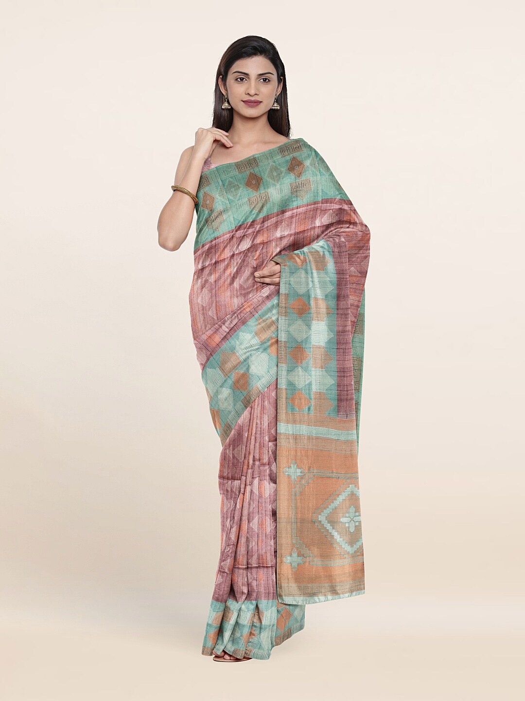 Pothys Pink & Blue Art Silk Saree