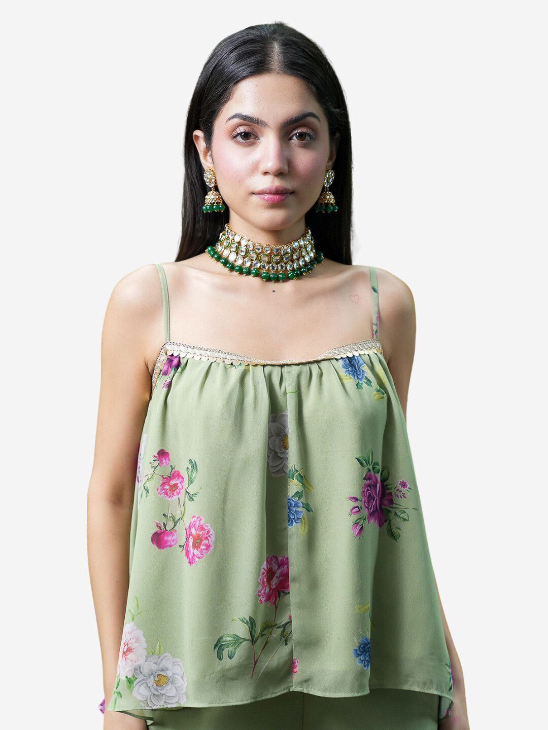 Alaya By Stage3 Green & Pink Floral Print Georgette Crop Top
Alaya By Stage3 Green & Pink Floral Print Georgette Crop Top