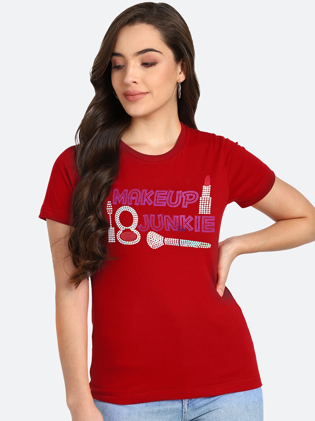 shashvi Women Red Typography Printed T-shirt