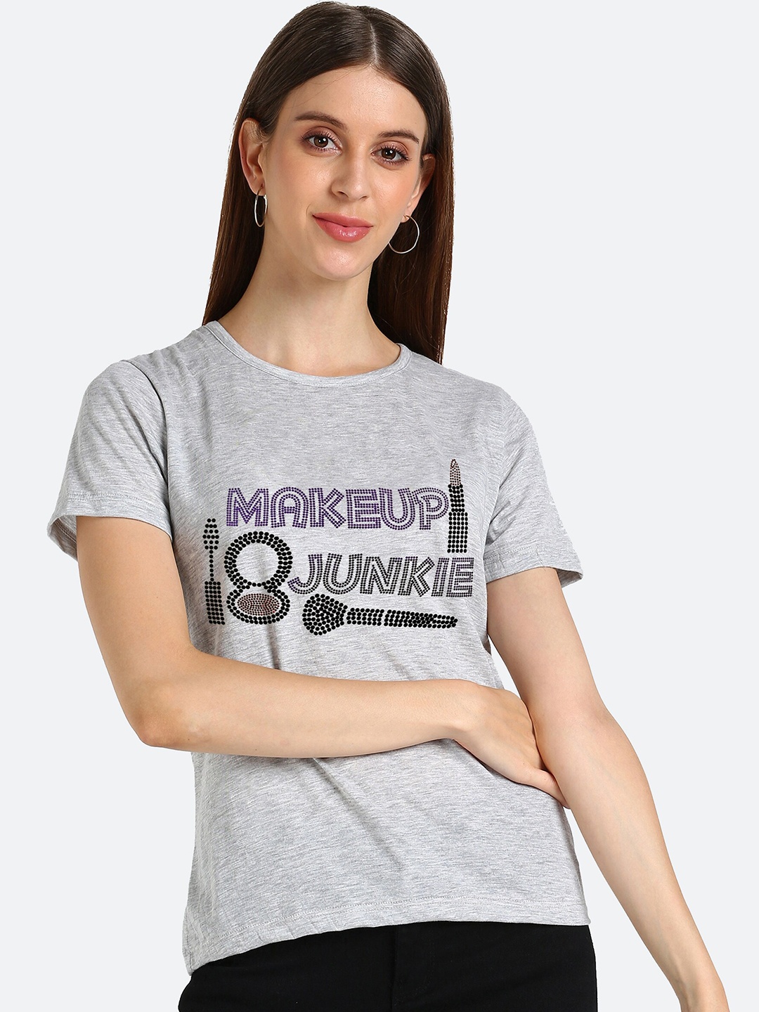 shashvi Women Grey Typography Printed T-shirt