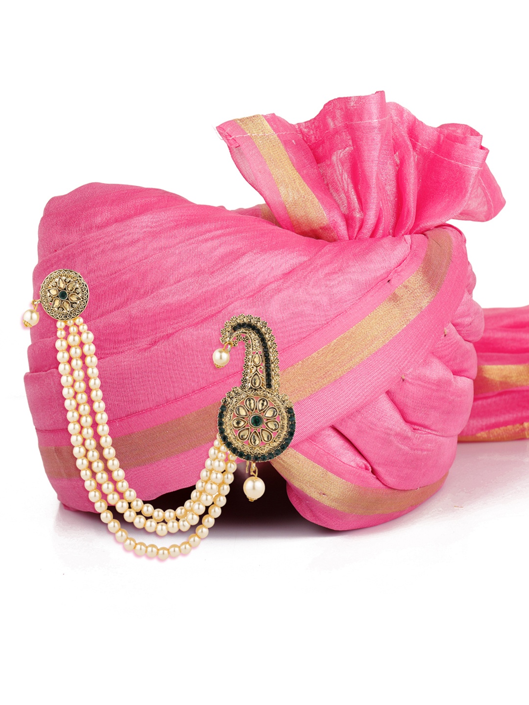 Sanjog Green & White Pearls Beaded Stone Turban Maharaja Dulha Pagdi Kalangi Brooch, Gold
Sanjog Green & White Pearls Beaded Stone Turban Maharaja Dulha Pagdi Kalangi Brooch, Gold