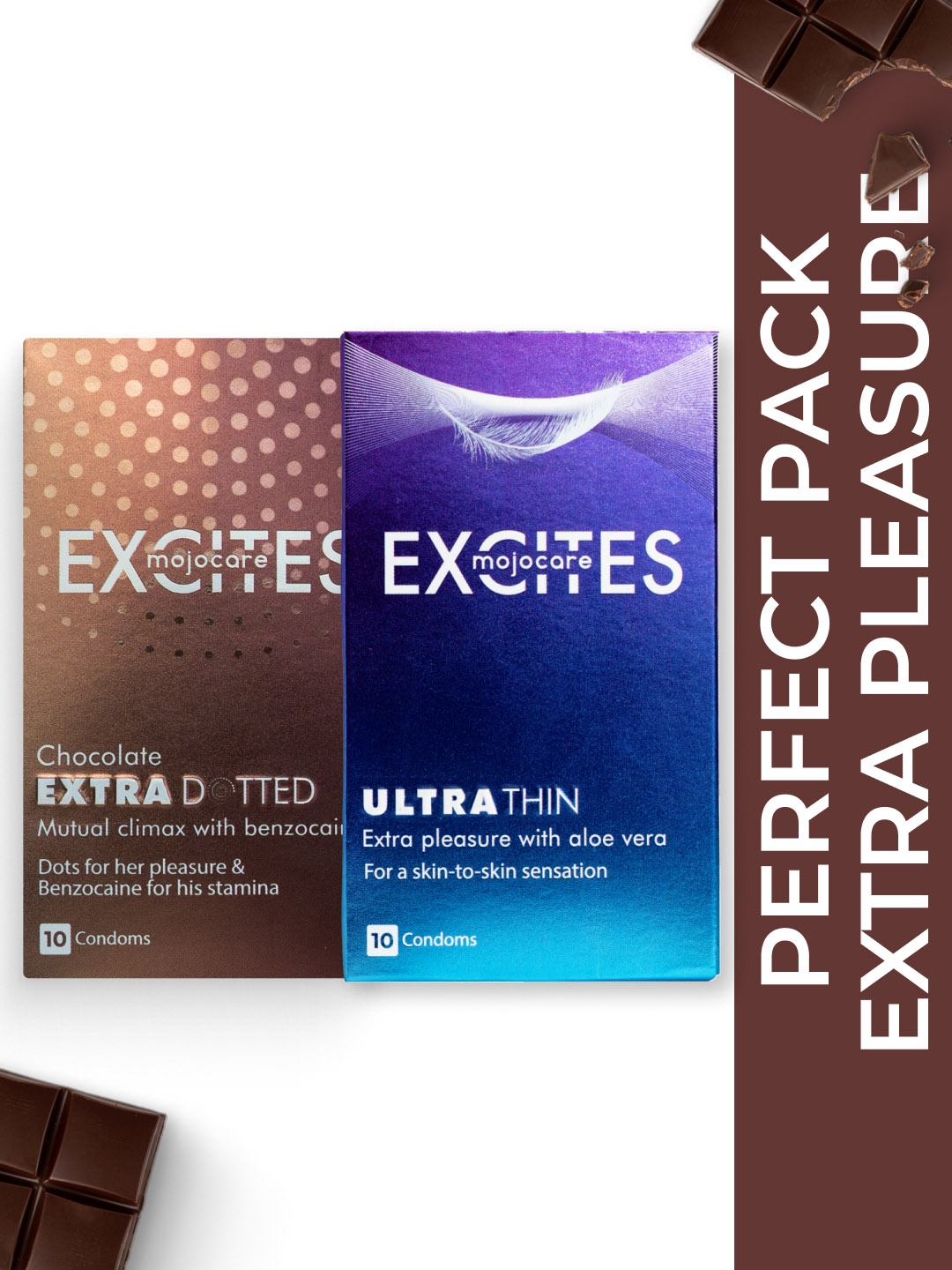 Mojocare Set Of 2 Excites Ultra Thin & Extra Dotted Latex Chocolate Condoms - 10 Pcs Each, Brown
Mojocare Set Of 2 Excites Ultra Thin & Extra Dotted Latex Chocolate Condoms - 10 Pcs Each, Brown