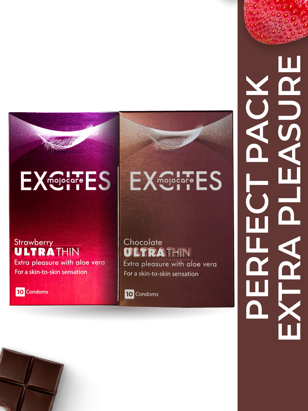 Mojocare Men Set Of 2 Excites Ultra Thin Condoms -Strawberry & Chocolate - 10 Pcs Each, Brown
Mojocare Men Set Of 2 Excites Ultra Thin Condoms -Strawberry & Chocolate - 10 Pcs Each, Brown