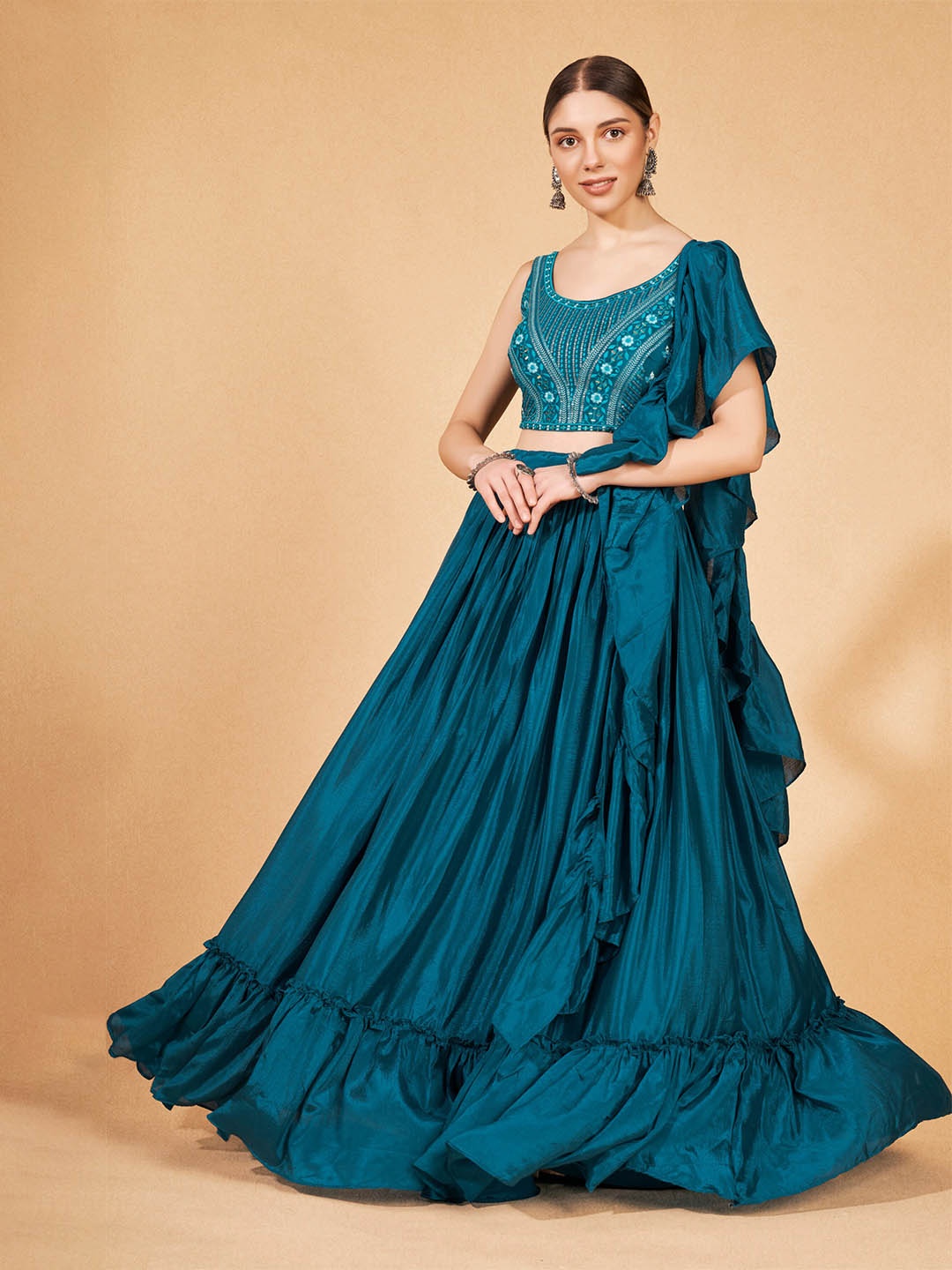 DRESSTIVE Blue Embroidered Mirror Work Semi-Stitched Lehenga & Unstitched Blouse With Dupatta
DRESSTIVE Blue Embroidered Mirror Work Semi-Stitched Lehenga & Unstitched Blouse With Dupatta