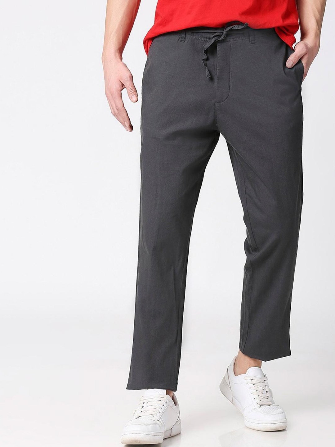 Bewakoof Men Grey Solid Trousers