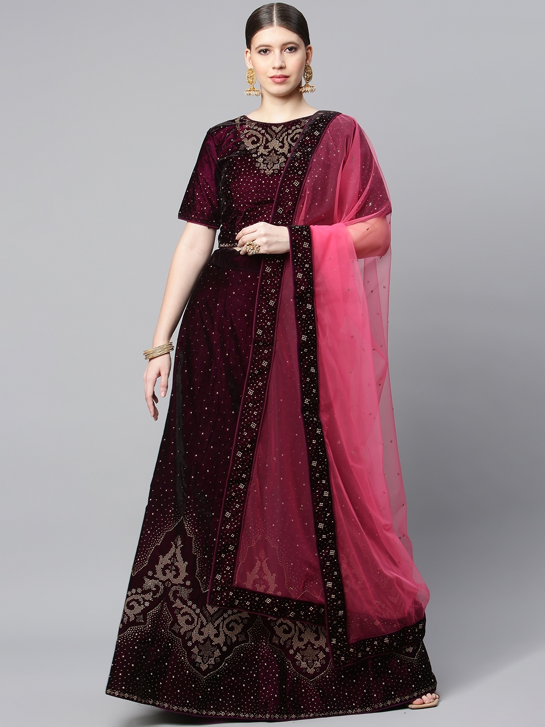 CAMPAIGN TRENDS Burgundy & Gold-Toned Semi-Stitched Lehenga & Unstitched Blouse & Dupatta
CAMPAIGN TRENDS Burgundy & Gold-Toned Semi-Stitched Lehenga & Unstitched Blouse & Dupatta