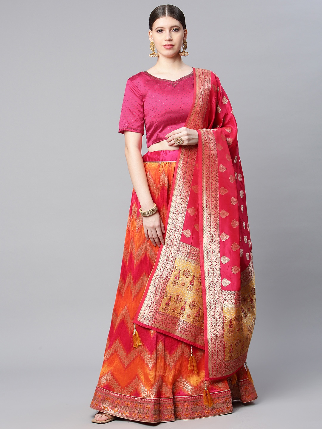 CAMPAIGN TRENDS Orange & Pink Semi-Stitched Lehenga & Unstitched Blouse With Dupatta
CAMPAIGN TRENDS Orange & Pink Semi-Stitched Lehenga & Unstitched Blouse With Dupatta
