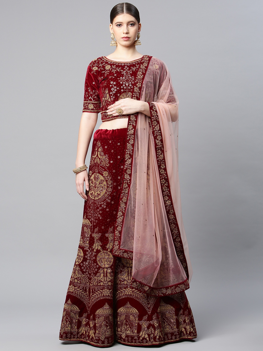 CAMPAIGN TRENDS Maroon & Gold-Toned Semi-Stitched Lehenga & Unstitched Blouse & Dupatta
CAMPAIGN TRENDS Maroon & Gold-Toned Semi-Stitched Lehenga & Unstitched Blouse & Dupatta