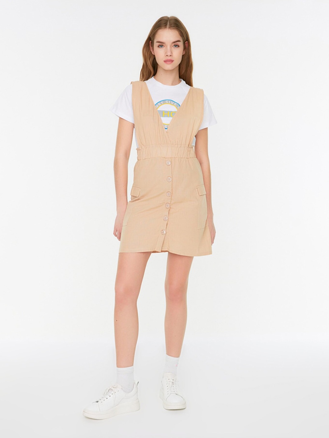 Trendyol Peach-Coloured Pinafore Dress