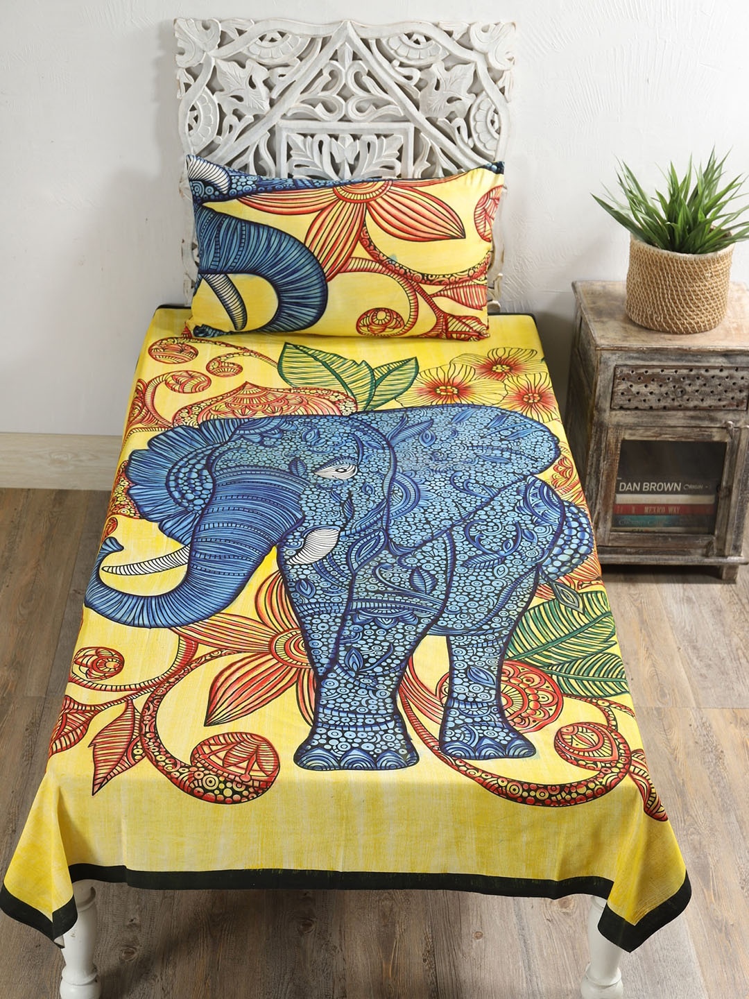HANDICRAFT PALACE Yellow & Blue Ethnic Motifs 144 TC Single Bedsheet with 1 Pillow Covers
HANDICRAFT PALACE Yellow & Blue Ethnic Motifs 144 TC Single Bedsheet with 1 Pillow Covers
