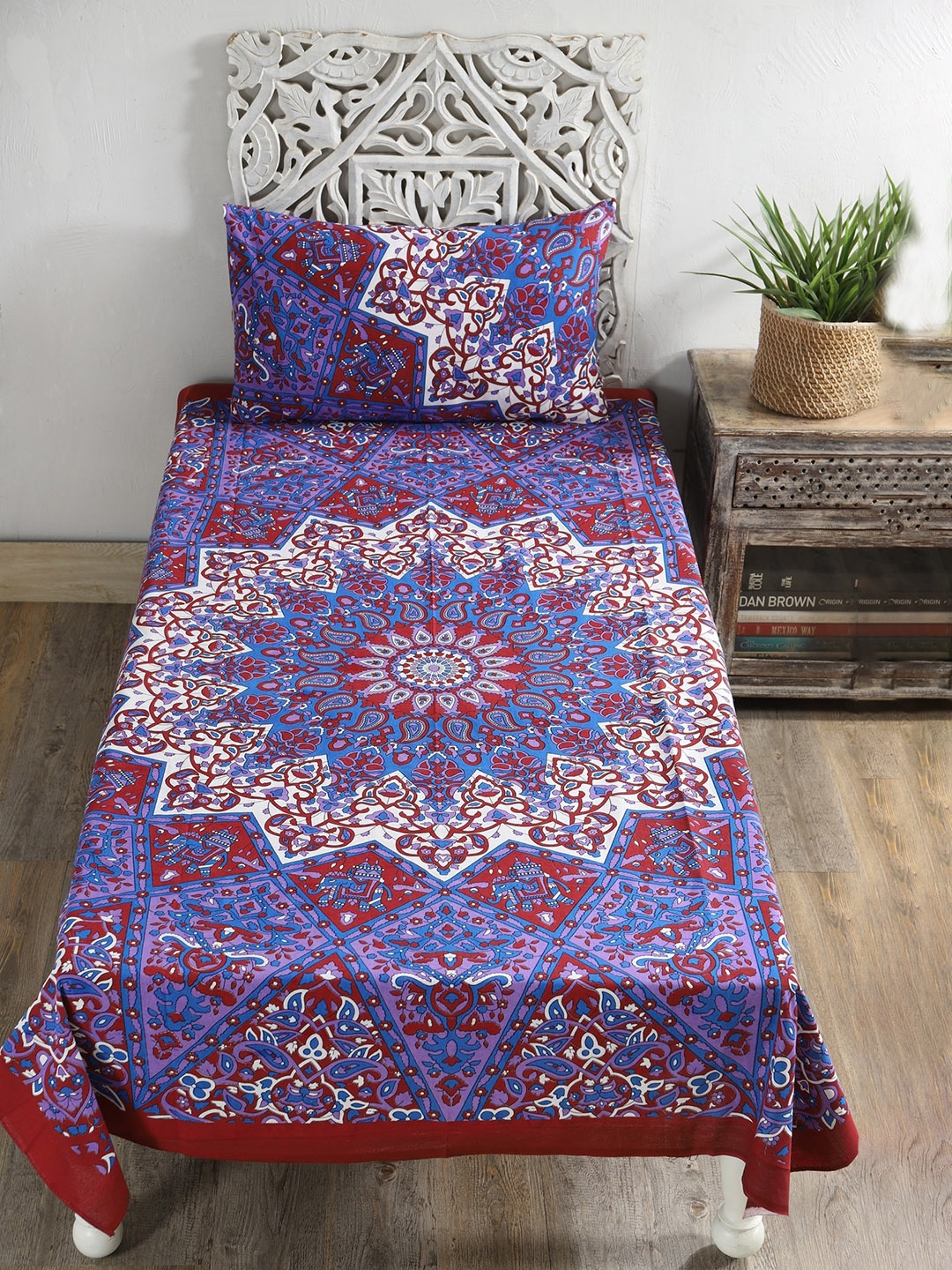 HANDICRAFT PALACE Blue & Off White Ethnic Motifs 144 TC Single Bedsheet with 1 Pillow Covers
HANDICRAFT PALACE Blue & Off White Ethnic Motifs 144 TC Single Bedsheet with 1 Pillow Covers