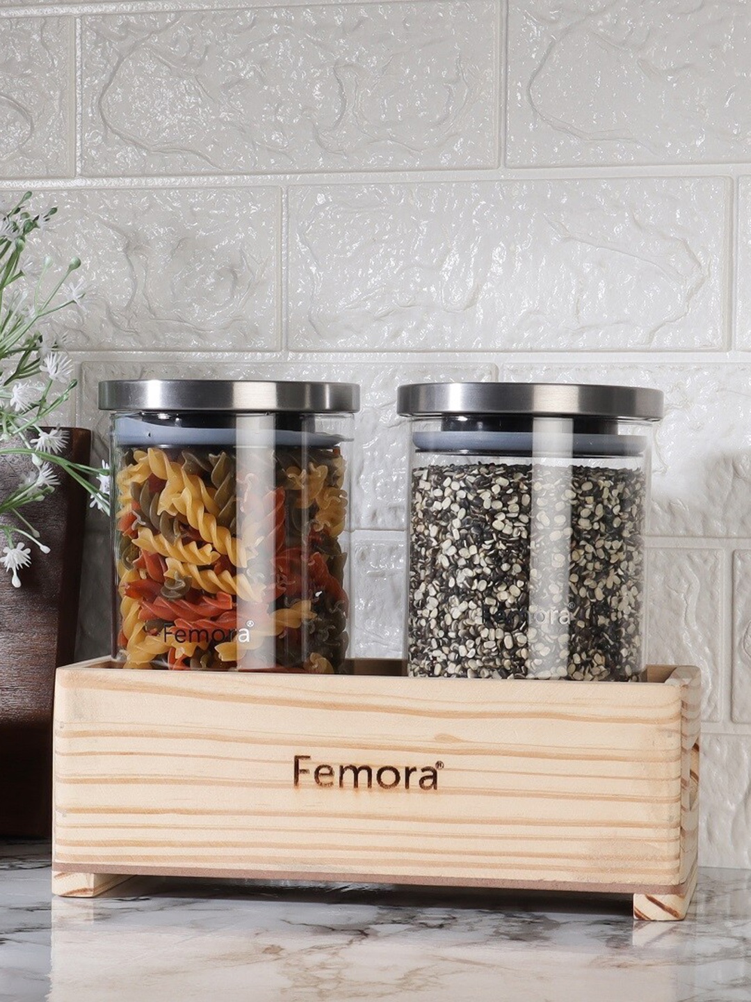 Femora Set Of 2 Transparent Dishwasher safe Borosilicate Glass Jar With Tray 900ml each
Femora Set Of 2 Transparent Dishwasher safe Borosilicate Glass Jar With Tray 900ml each