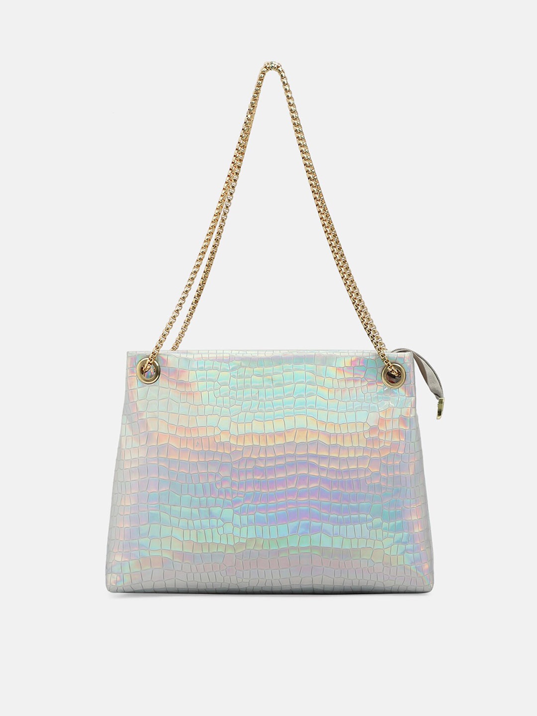 Bagsy Malone Silver-Toned Textured PU Structured Sling Bag