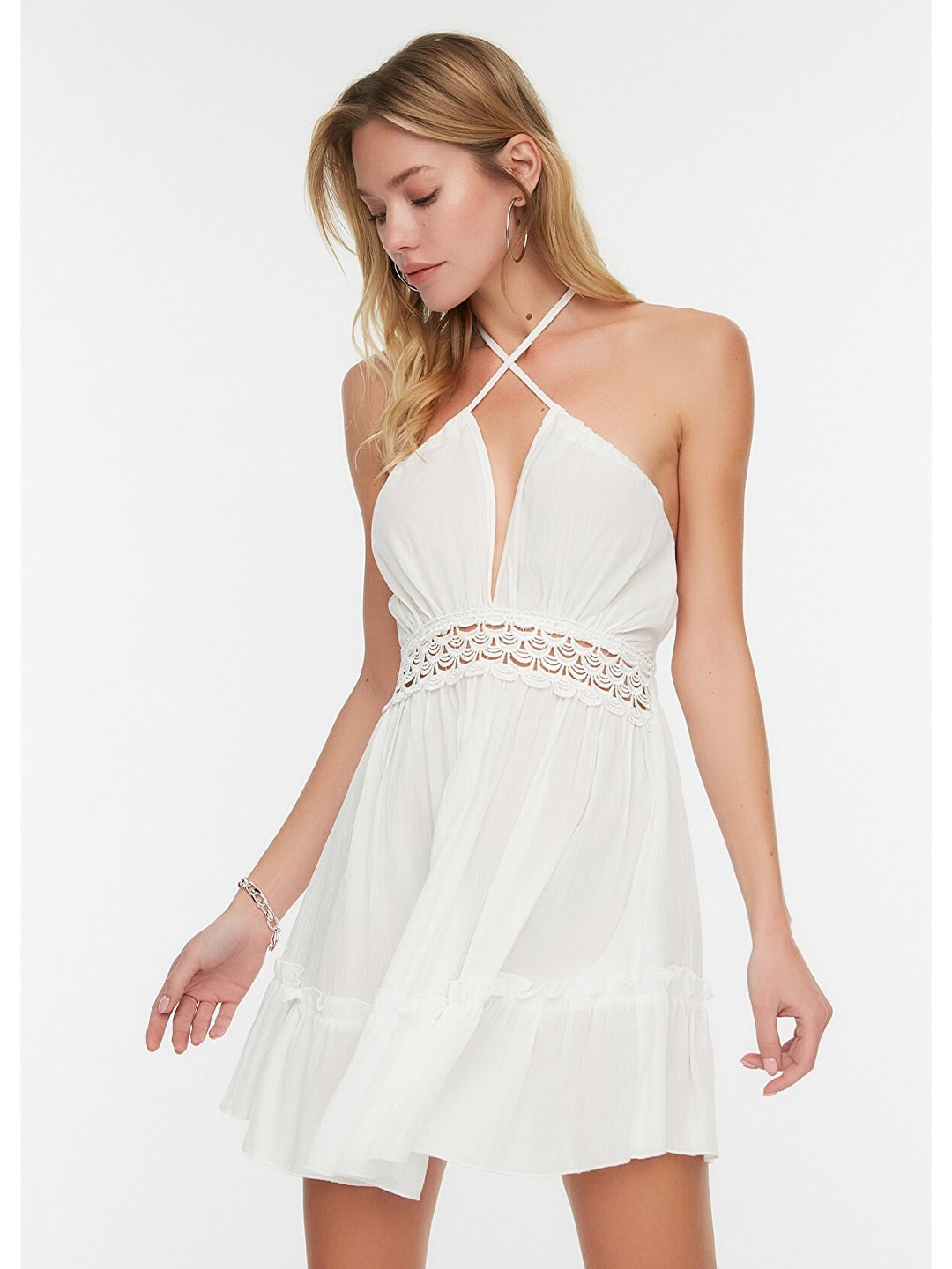 Trendyol White Halter Neck Mini Dress