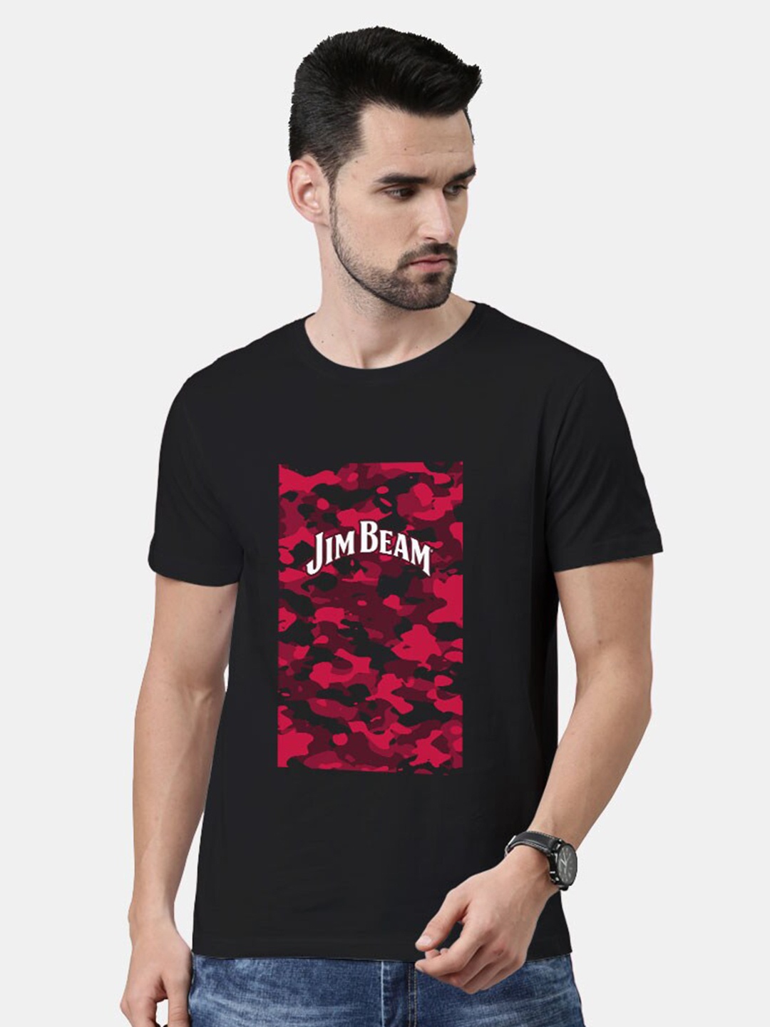 macmerise Men Black Printed Cotton Bio Finish T-shirt
