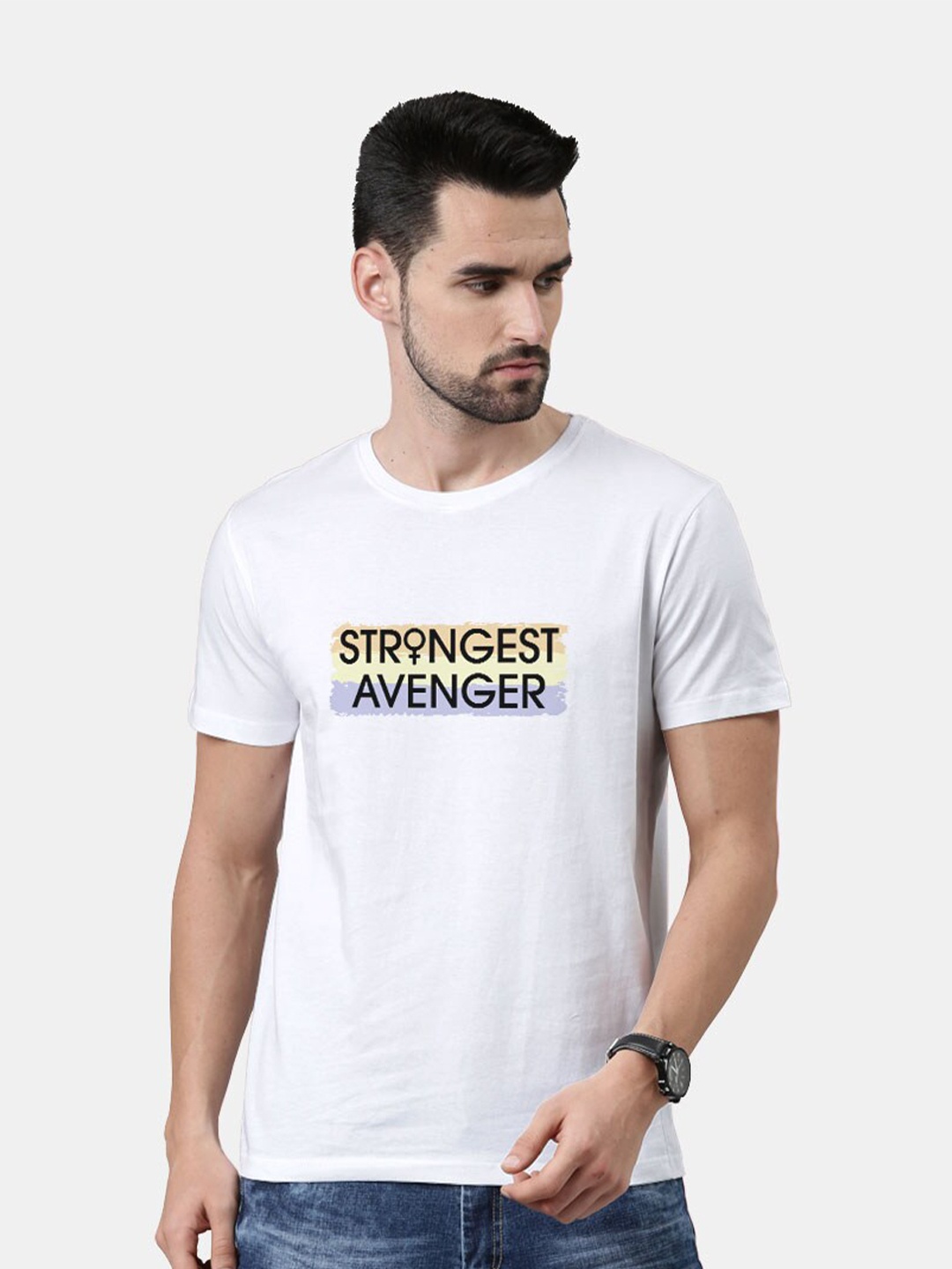 macmerise Men White Avengers Printed Bio Finish T-shirt