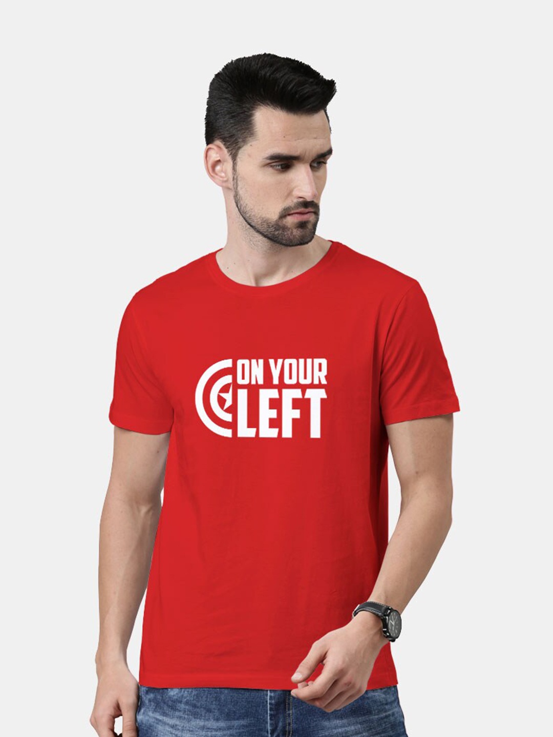 macmerise Men Red On your left- Designer T-Shirts