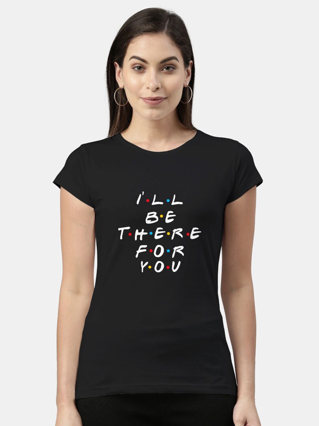 macmerise Women Black & White Friends Printed Bio Finish T-shirt