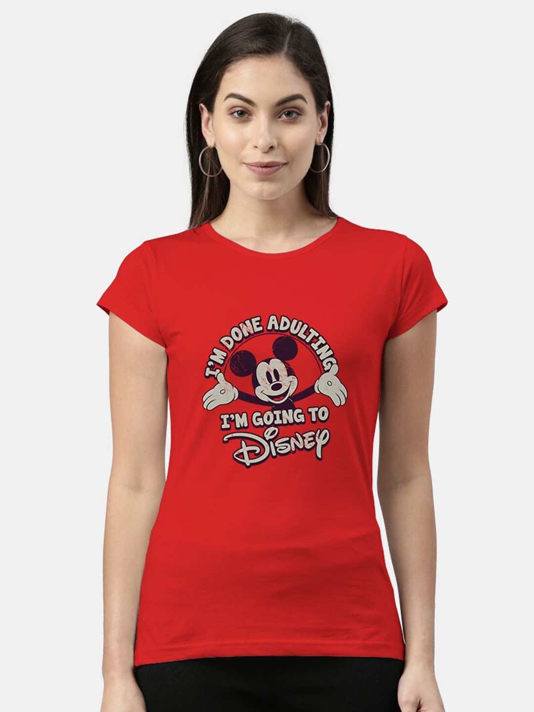 macmerise Women Red Printed Bio Finish T-shirt