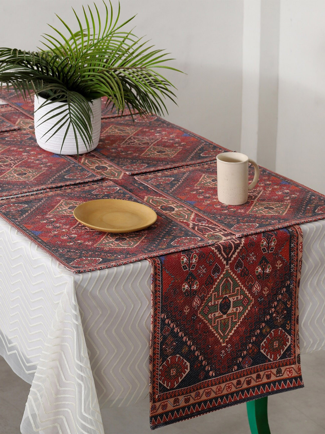 HANDICRAFT PALACE Set Of 7 Red & Black Printed Pure Cotton Runners With Table Placemats
HANDICRAFT PALACE Set Of 7 Red & Black Printed Pure Cotton Runners With Table Placemats