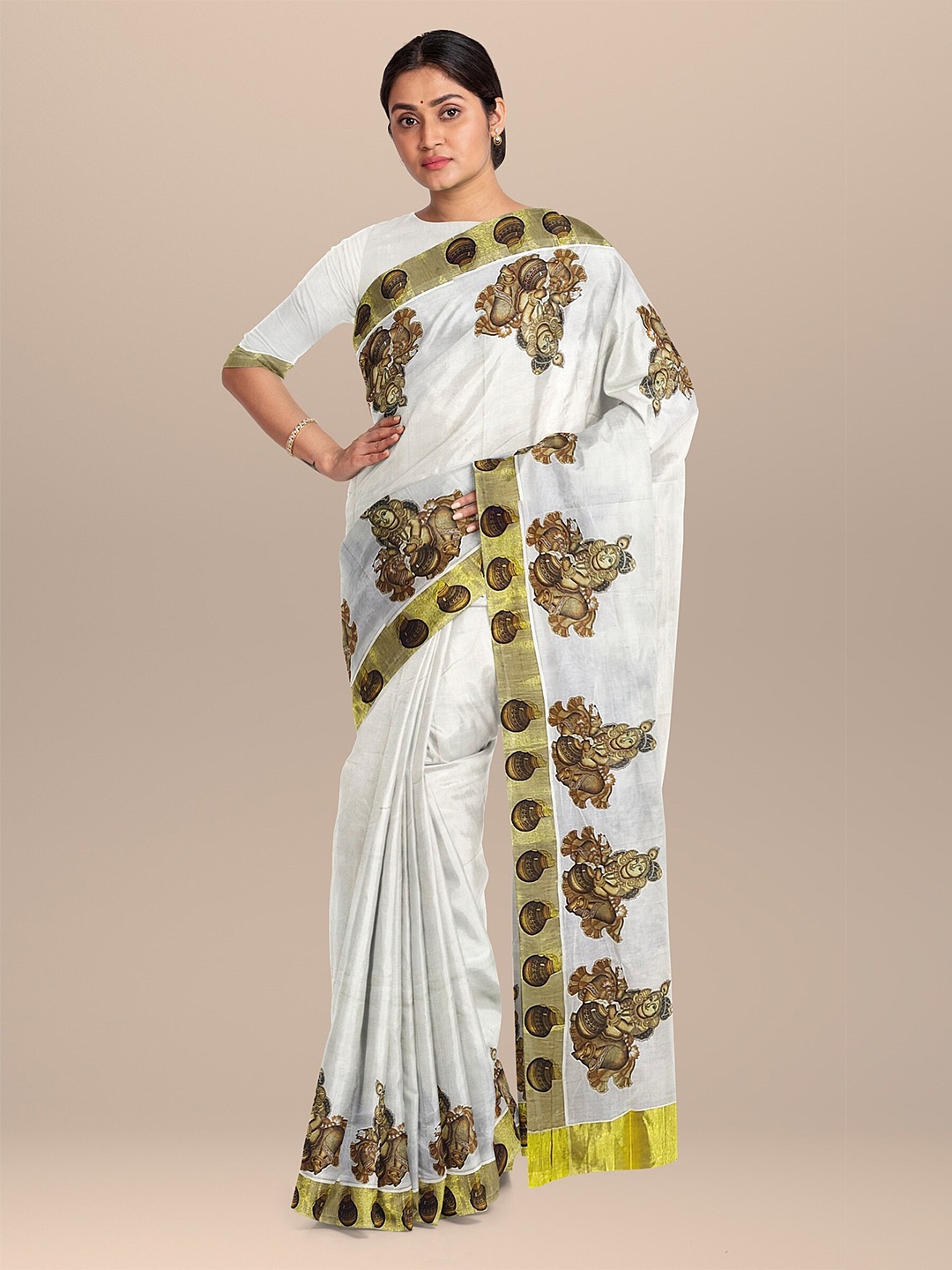 The Chennai Silks Off White & Gold-Toned Ethnic Motifs Zari Pure Cotton Fusion Kasavu Saree
The Chennai Silks Off White & Gold-Toned Ethnic Motifs Zari Pure Cotton Fusion Kasavu Saree