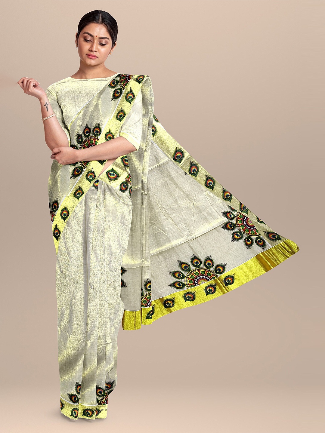 The Chennai Silks Off White & Green Ethnic Motifs Zari Pure Cotton Fusion Kasavu Saree
The Chennai Silks Off White & Green Ethnic Motifs Zari Pure Cotton Fusion Kasavu Saree