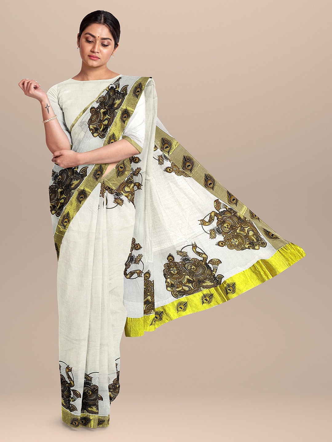 The Chennai Silks Off White & Green Ethnic Motifs Zari Pure Cotton Fusion Kasavu Saree
The Chennai Silks Off White & Green Ethnic Motifs Zari Pure Cotton Fusion Kasavu Saree