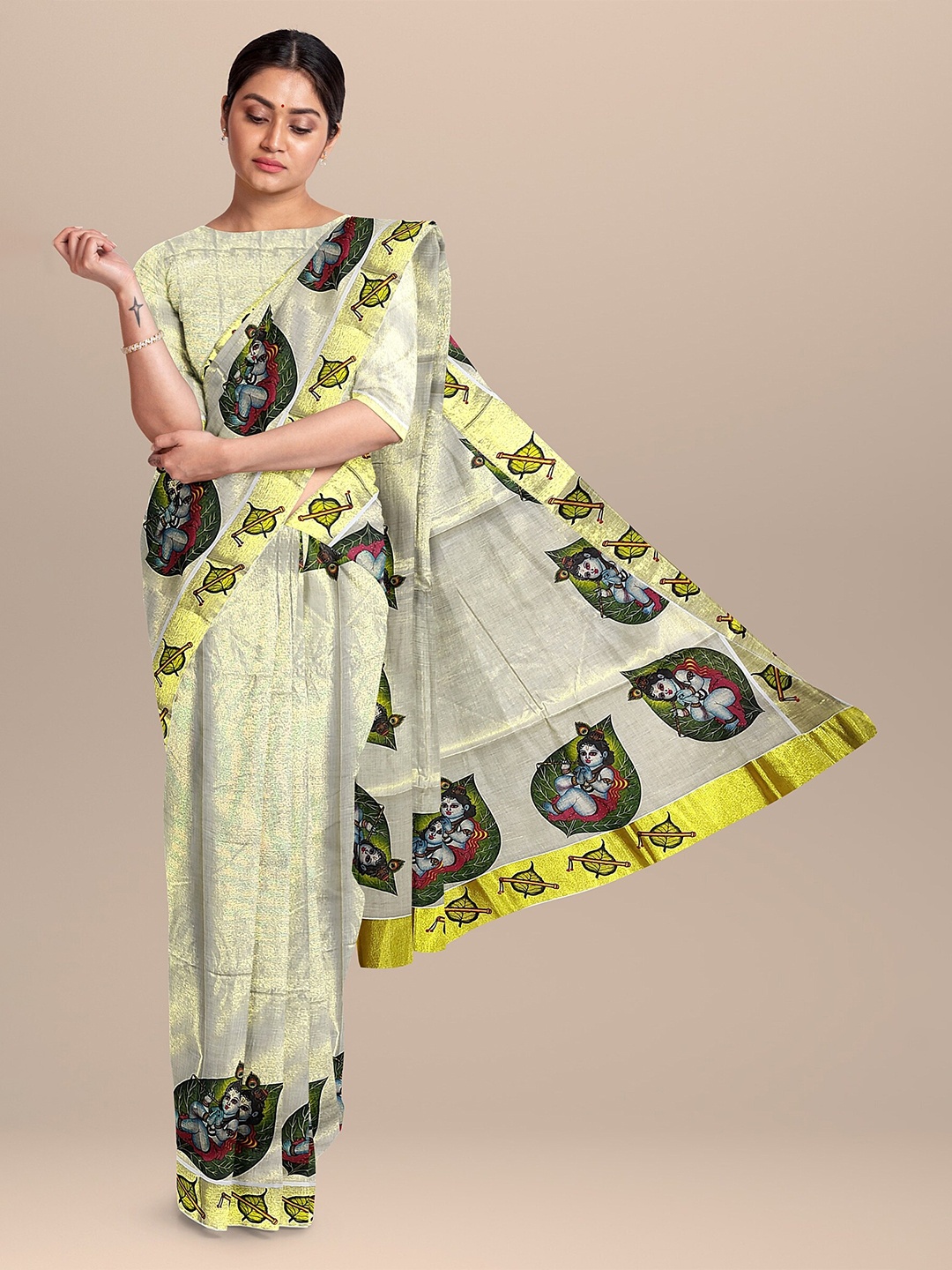 The Chennai Silks Off White & Green Ethnic Motifs Zari Pure Cotton Fusion Kasavu Saree
The Chennai Silks Off White & Green Ethnic Motifs Zari Pure Cotton Fusion Kasavu Saree