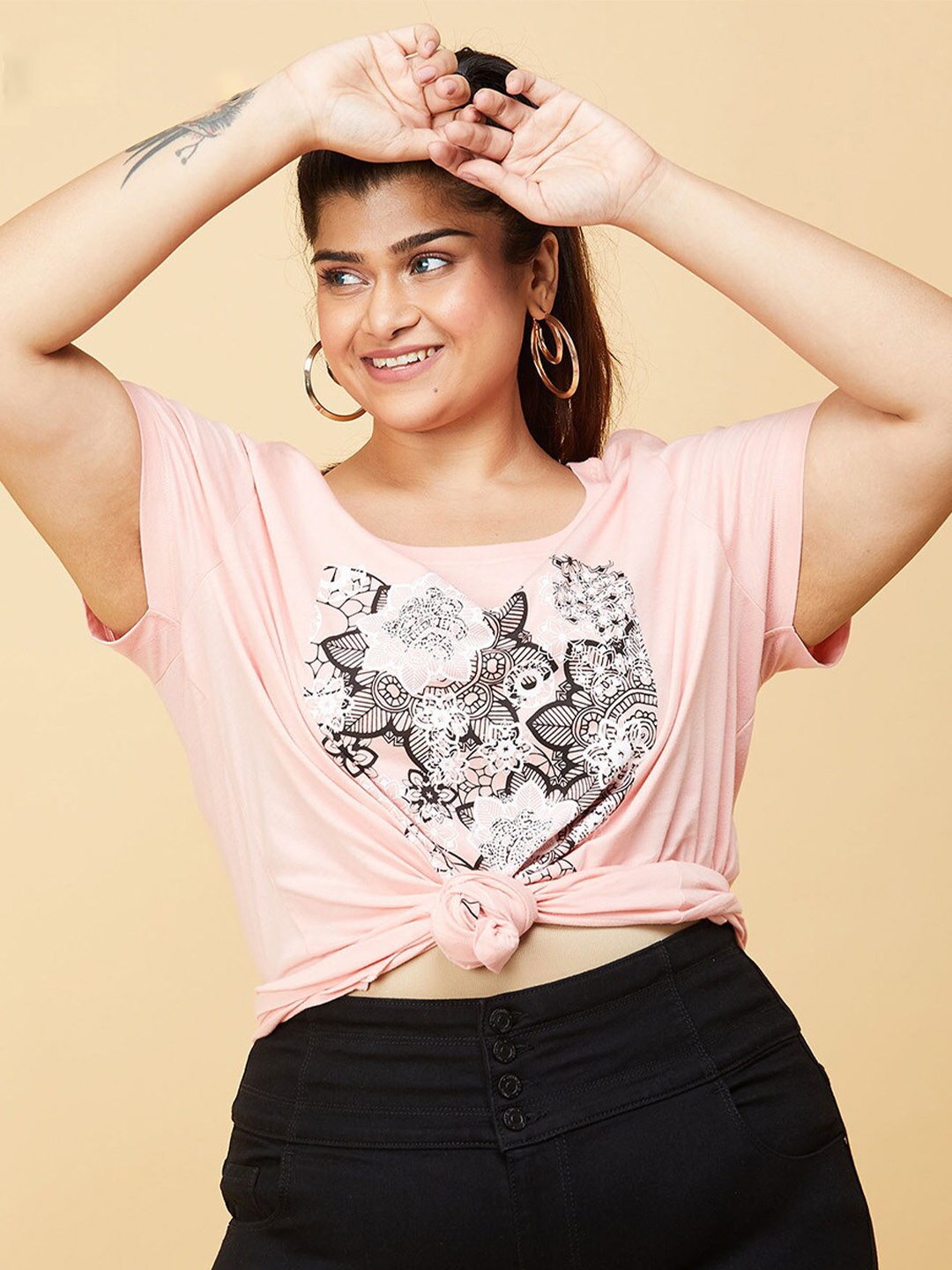 max Plus Size Women Pink Printed T-shirt