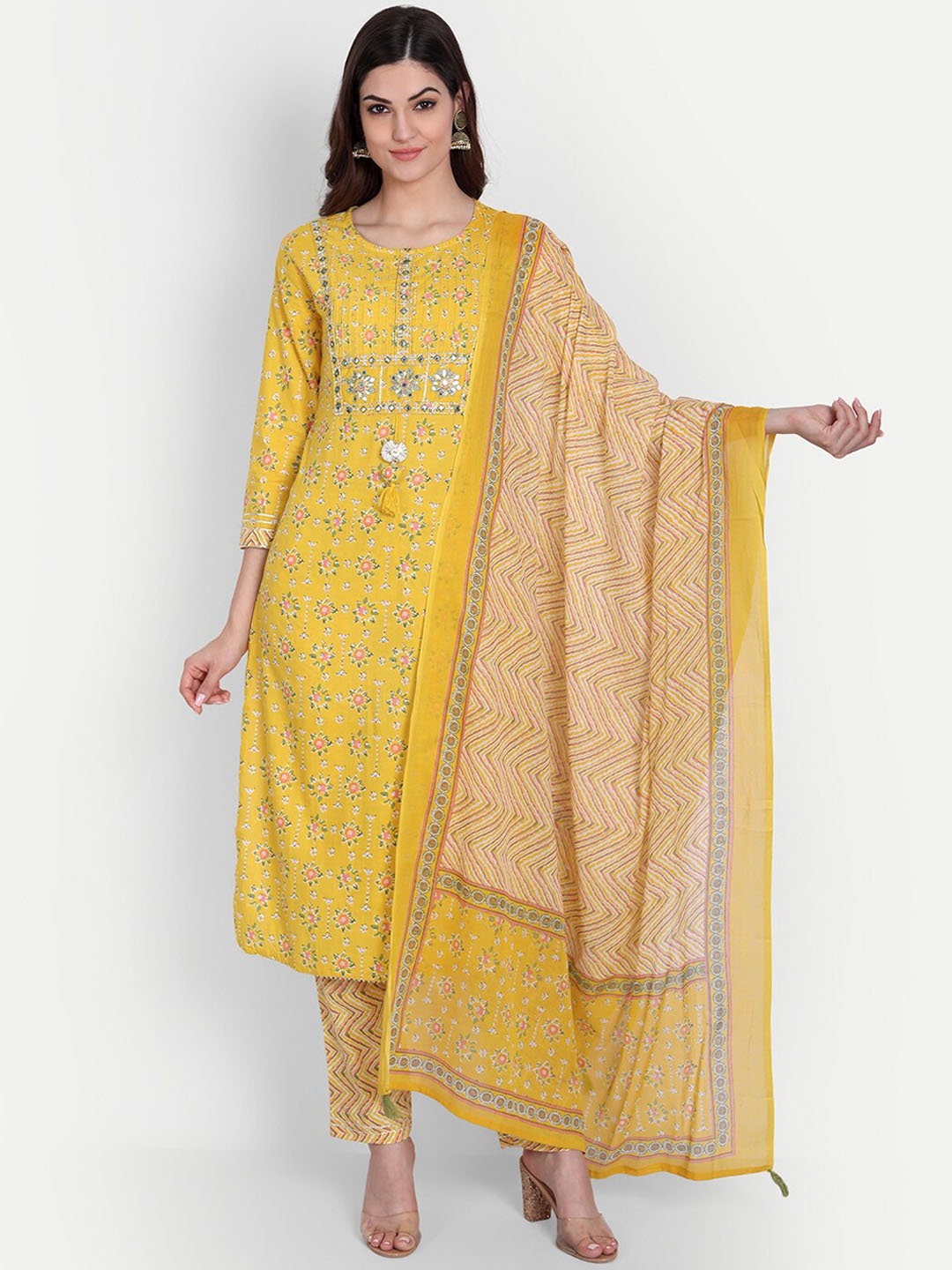 KASHEEDA Women Yellow Floral Printed Thread Work Pure Cotton Kurta with Trousers & With Dupatta
KASHEEDA Women Yellow Floral Printed Thread Work Pure Cotton Kurta with Trousers & With Dupatta