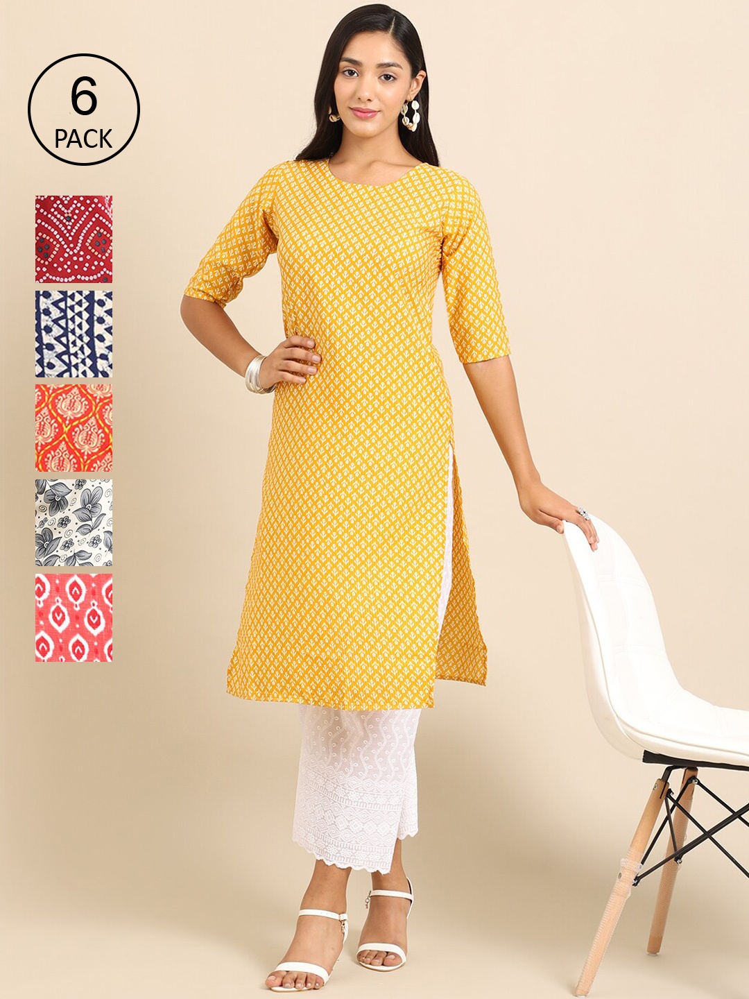 7Threads Women Multicoloured Floral Printed Mirror Work Block Print Crepe Kurta, Multi
7Threads Women Multicoloured Floral Printed Mirror Work Block Print Crepe Kurta, Multi