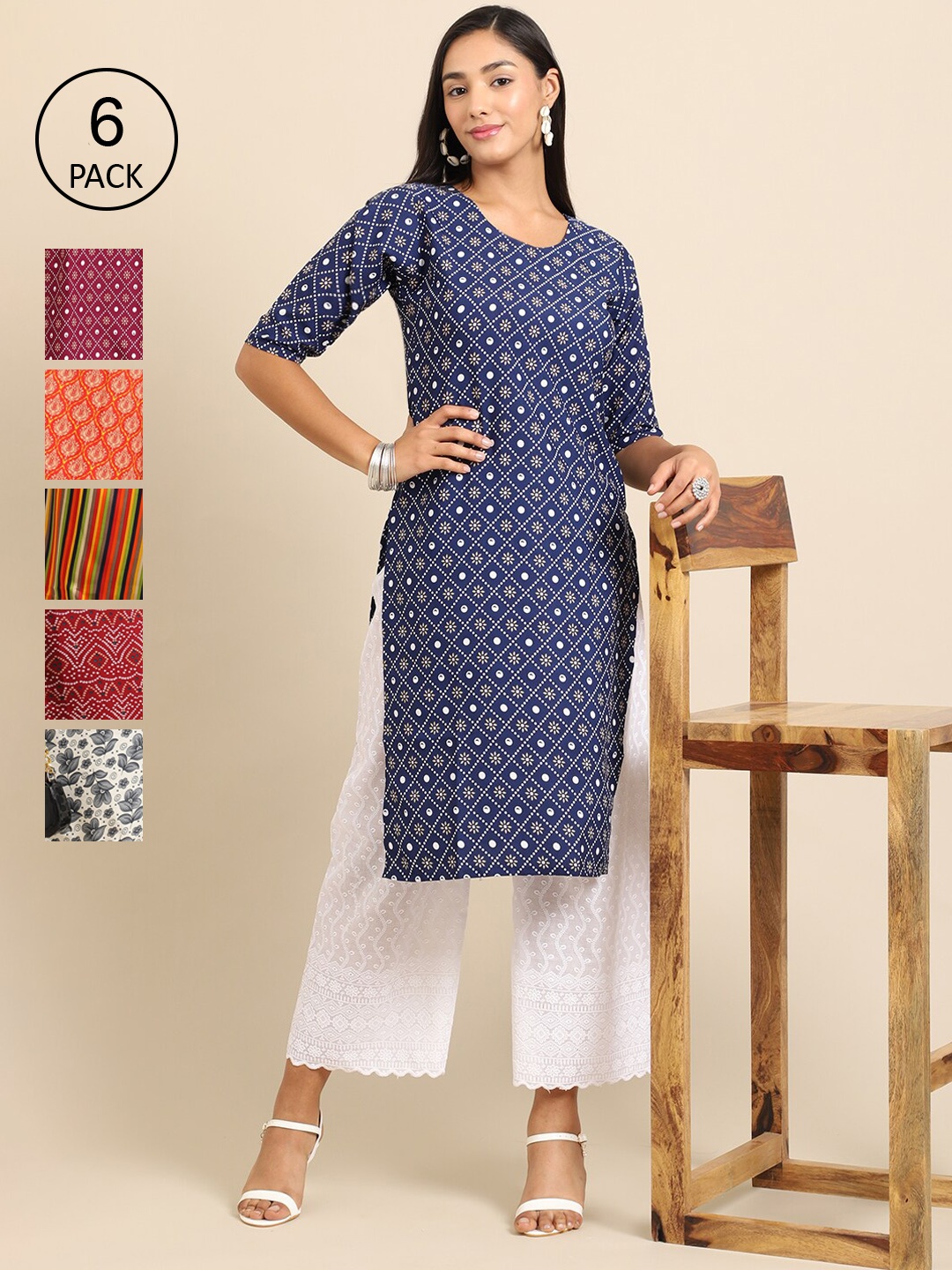 7Threads PACK OF 6 Women Blue & Purple Ethnic Motifs Printed Block Print Crepe Kurta
7Threads PACK OF 6 Women Blue & Purple Ethnic Motifs Printed Block Print Crepe Kurta
