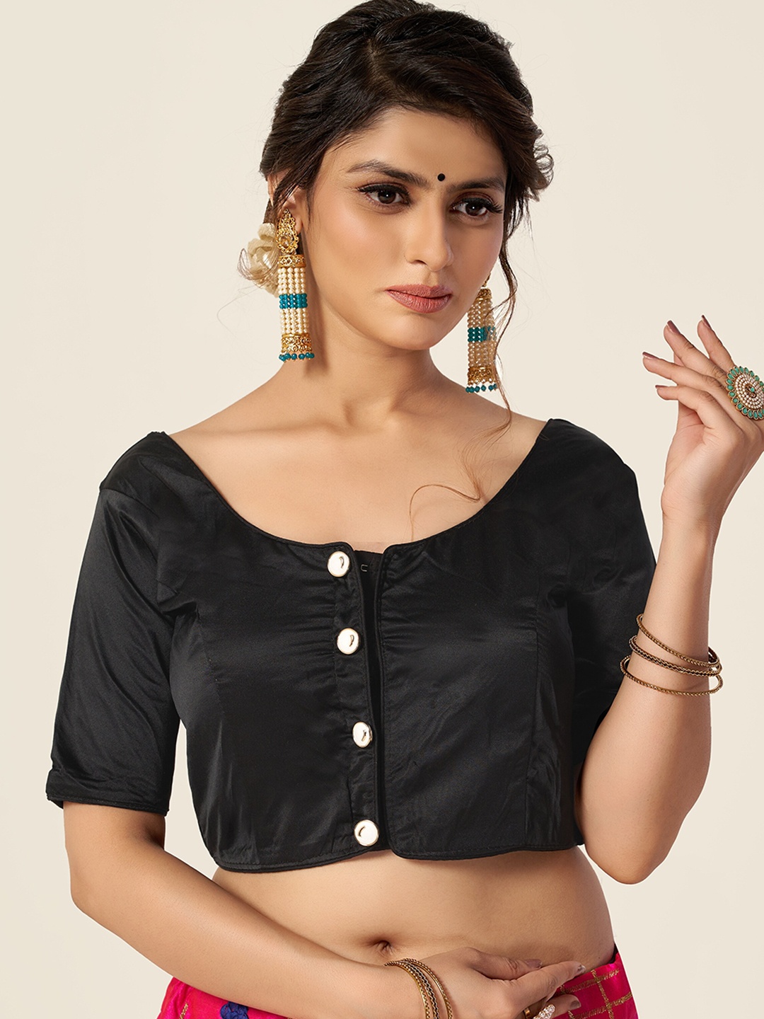 HIMRISE Black Solid Cotton Saree Blouse