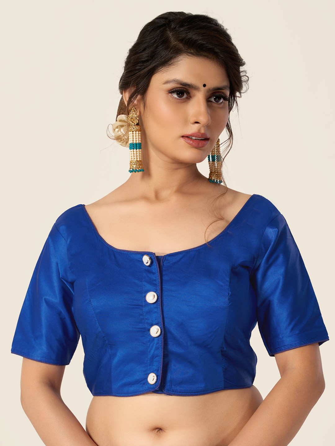 HIMRISE Women Blue Cotton Solid Saree Blouse 
HIMRISE Women Blue Cotton Solid Saree Blouse