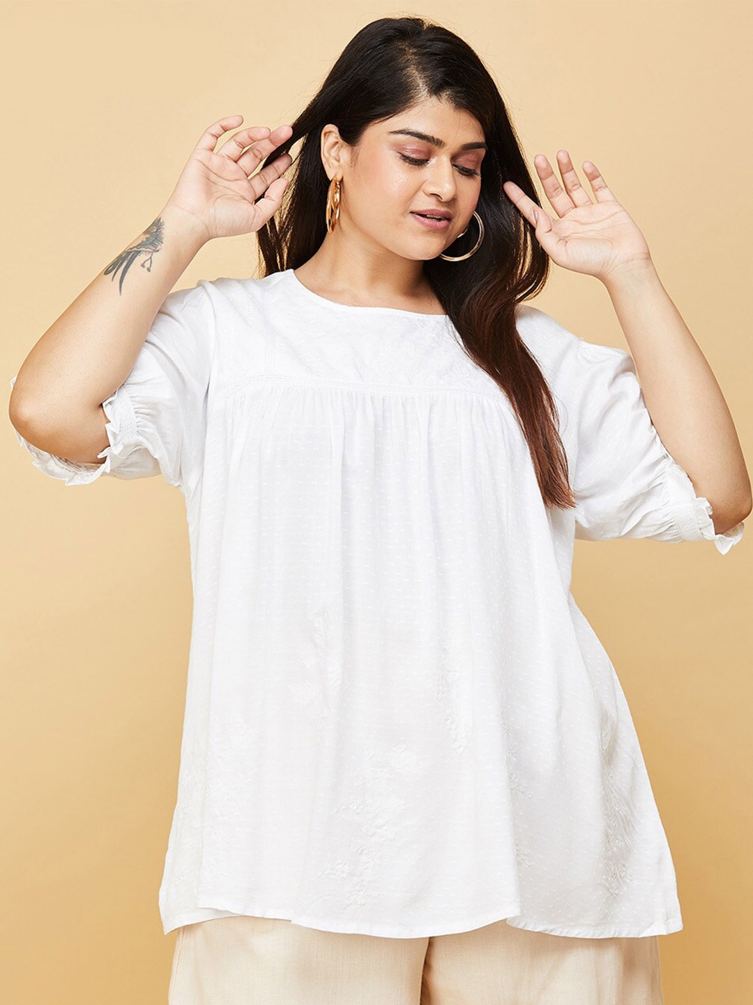 Max Plus Size Women Beige Top